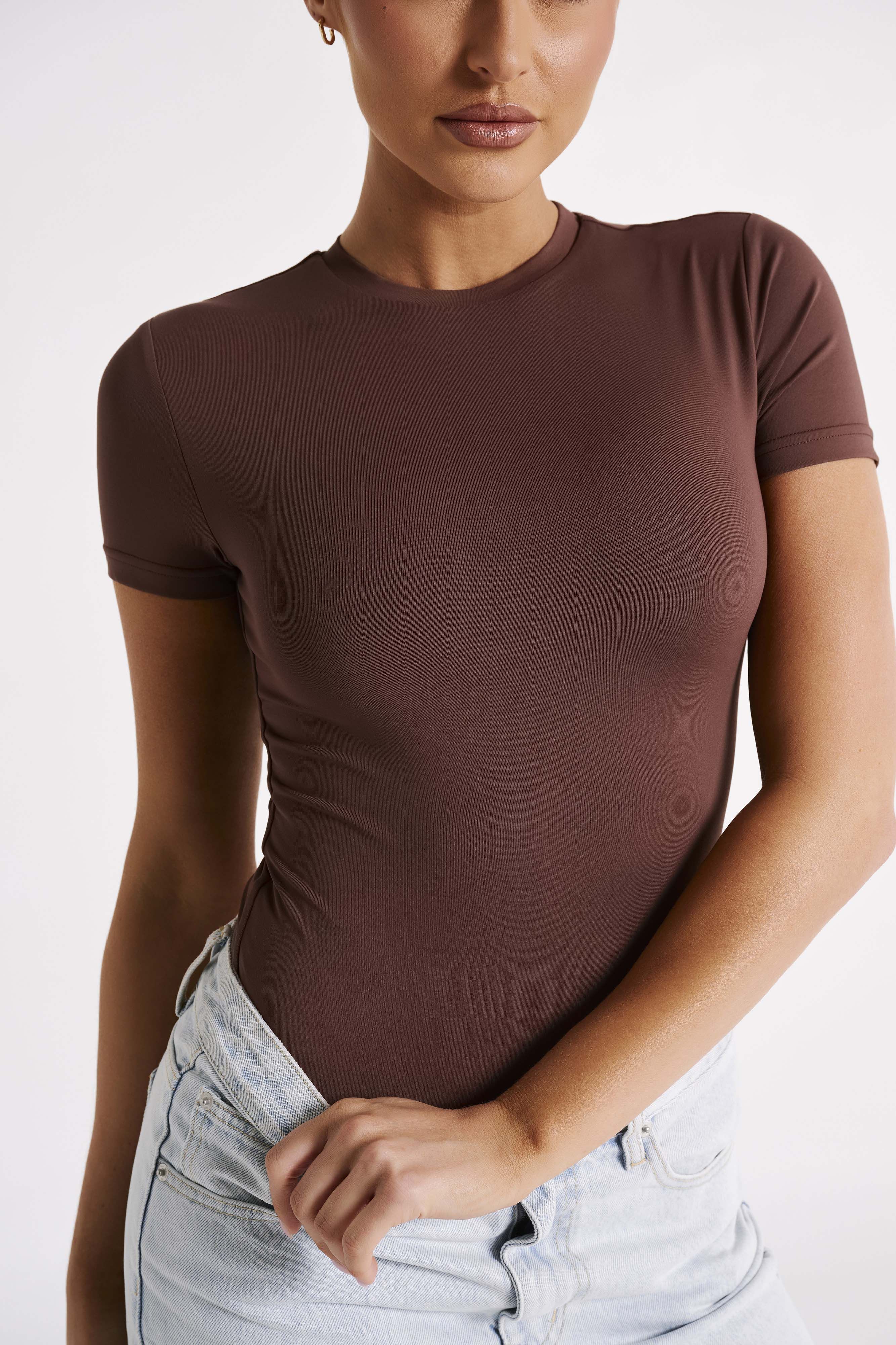 Francesca Recycled Nylon Crew Neck Short Sleeve Bodysuit - Mocha sold by Meshki product image thumbnail 7