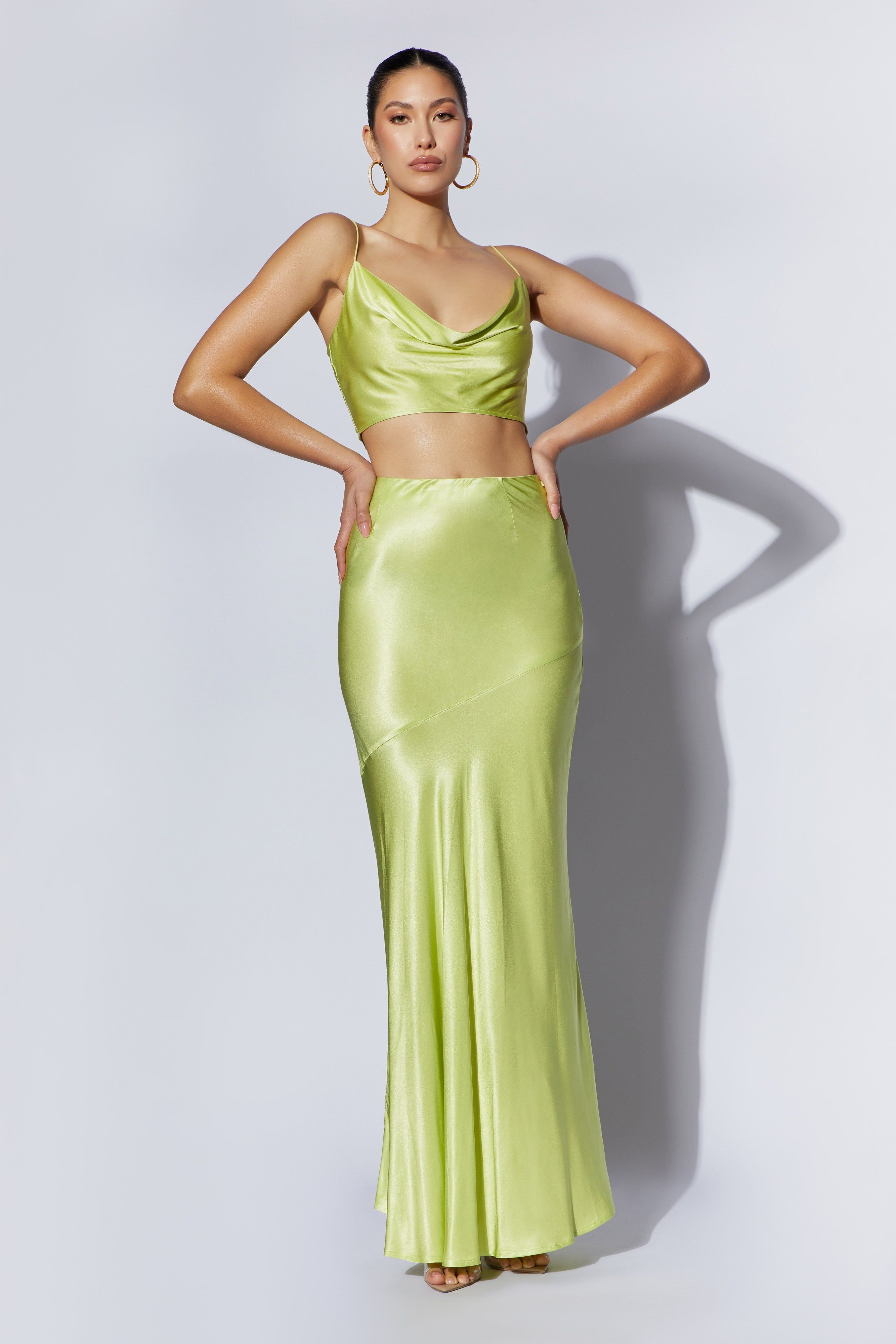 Poppy Satin Maxi Skirt - Pistachio Green sold by Meshki product image thumbnail 5