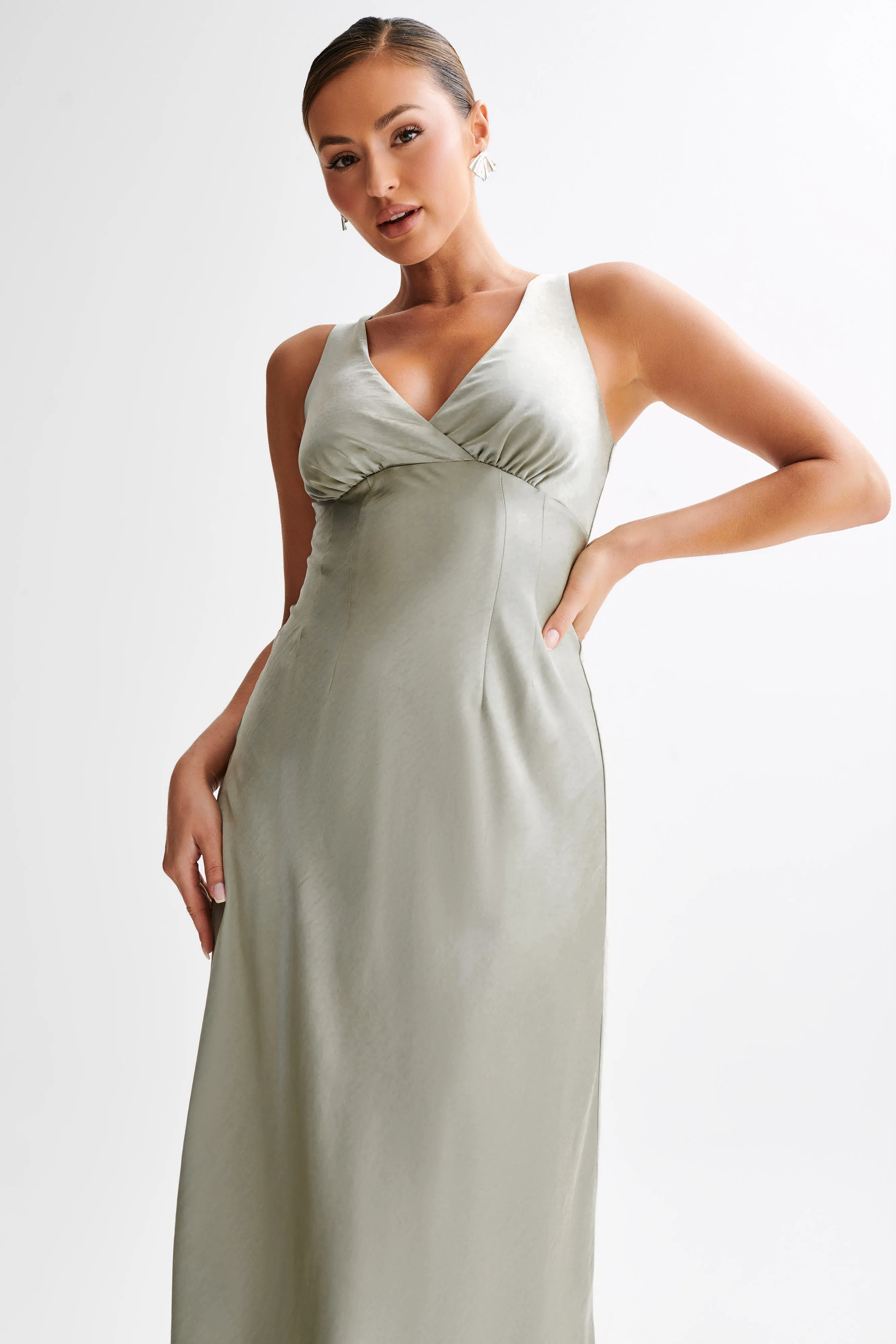 Meghan Satin Maxi Dress - Sage sold by Meshki product image thumbnail 5
