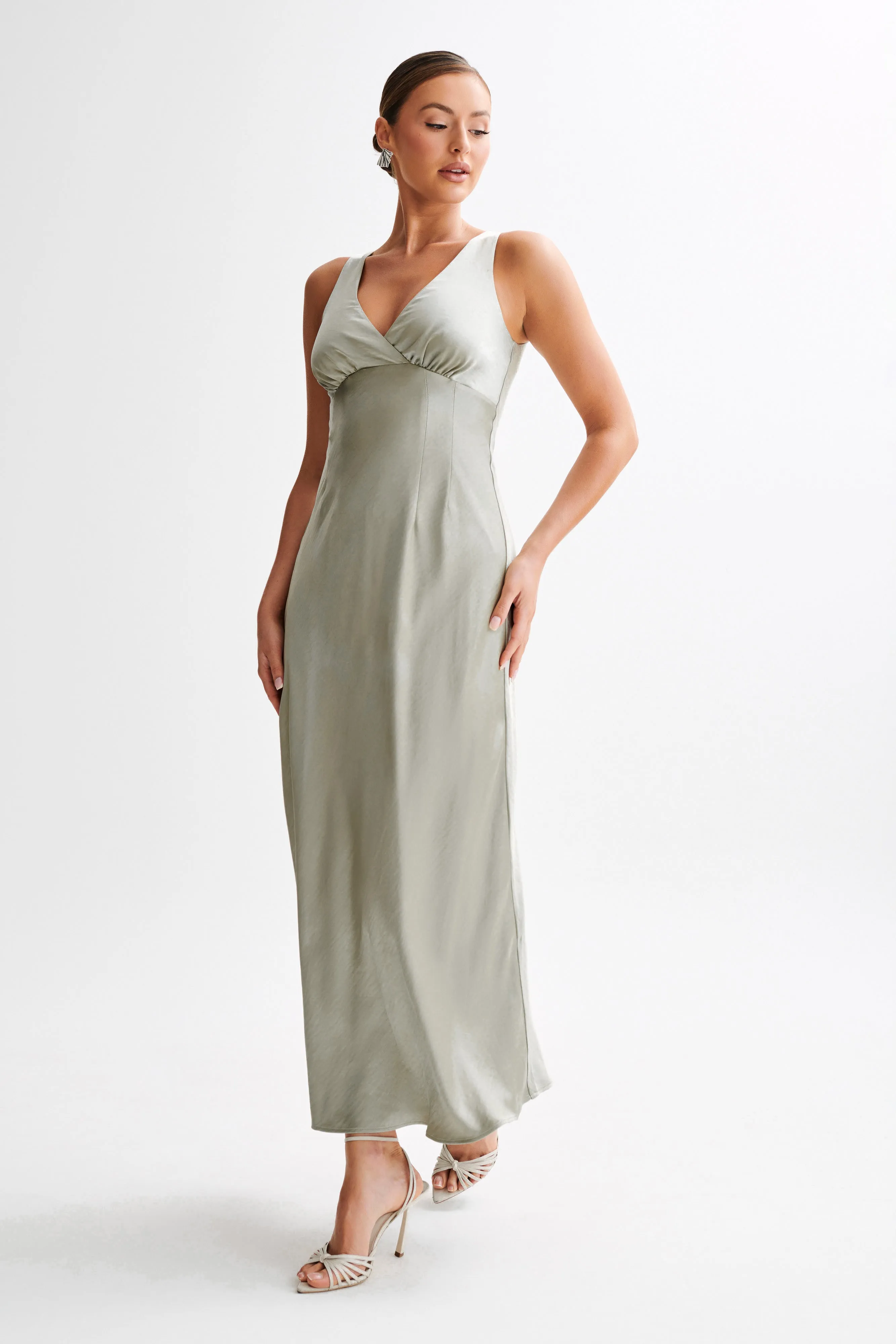 Meghan Satin Maxi Dress - Sage sold by Meshki product image thumbnail 4