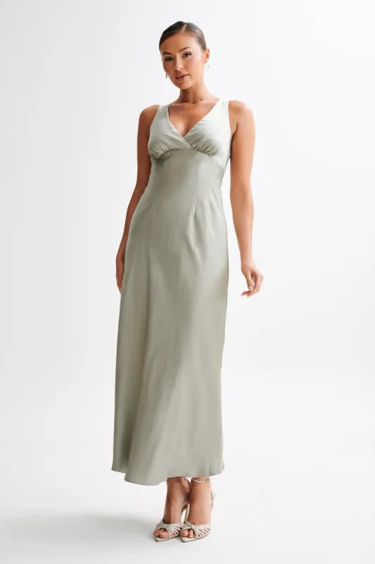 Meghan Satin Maxi Dress - Sage sold by Meshki