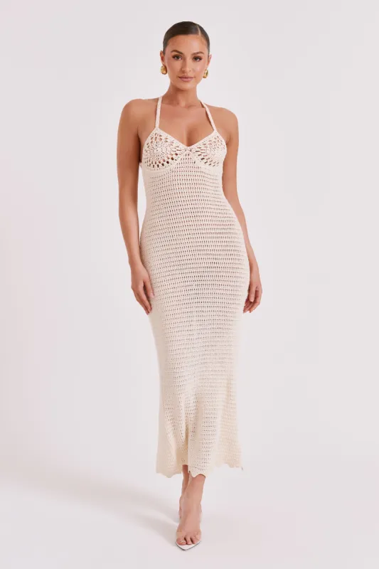 Monica Crochet Knit Maxi Dress - Ivory sold by Meshki