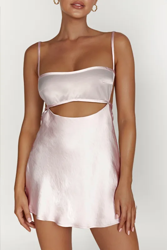 Veda Two Tone Mini Dress - Blush Pink sold by Meshki