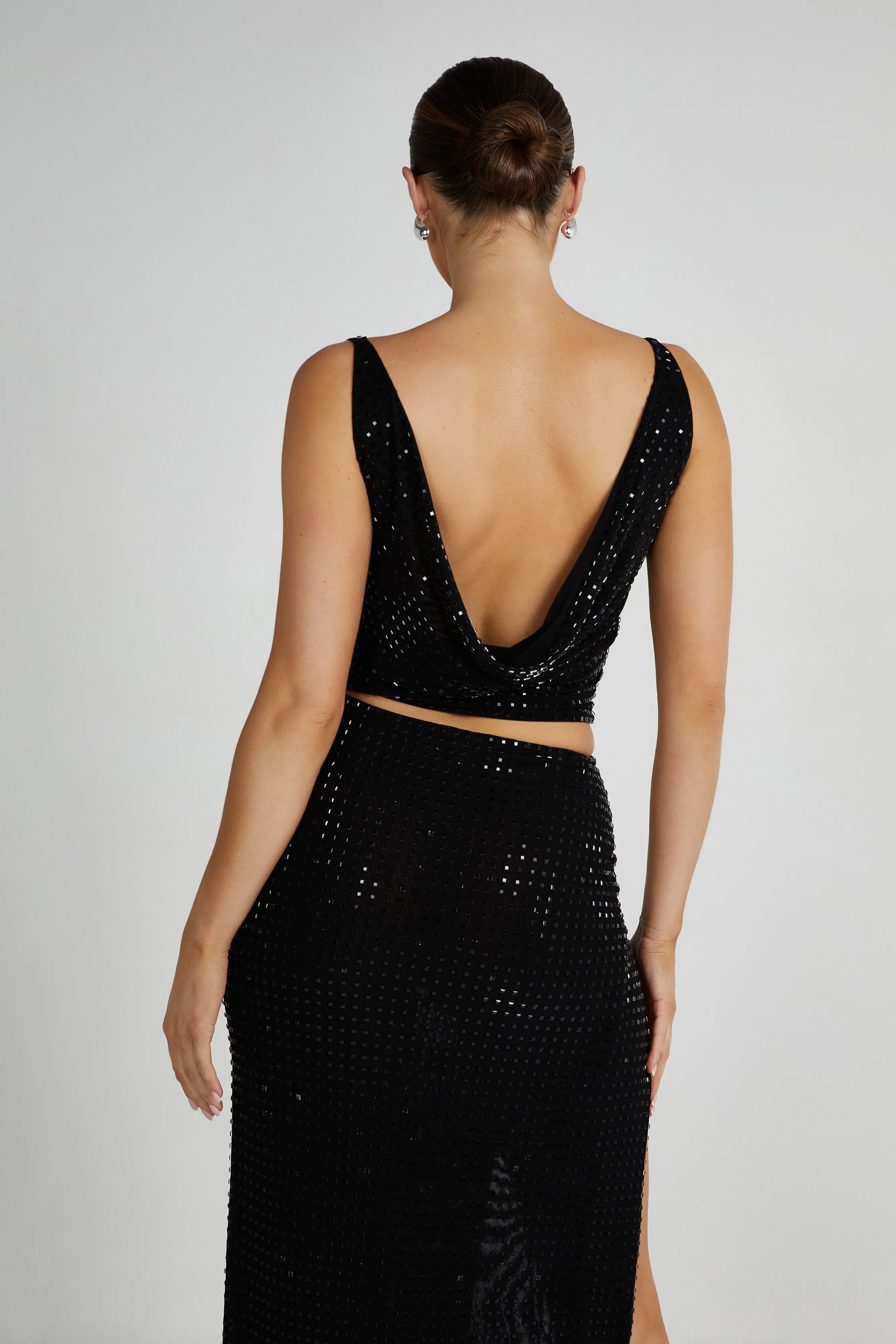 Ellery Square Diamante Cowl Top - Black sold by Meshki product image thumbnail 3