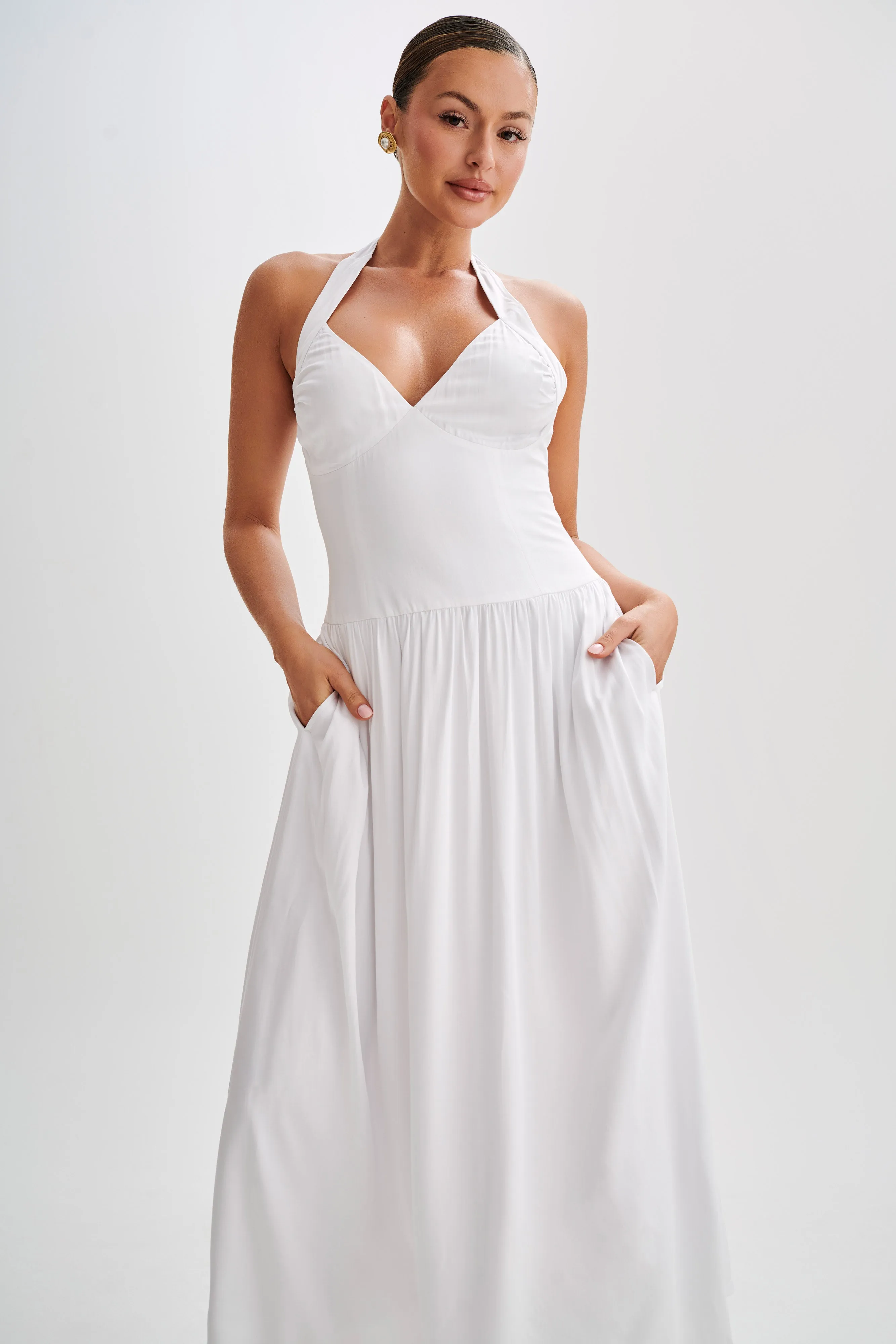 Harriette Halter Midi Dress - White sold by Meshki product image thumbnail 5