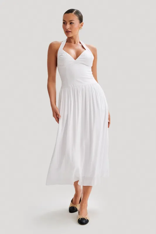 Harriette Halter Midi Dress - White sold by Meshki