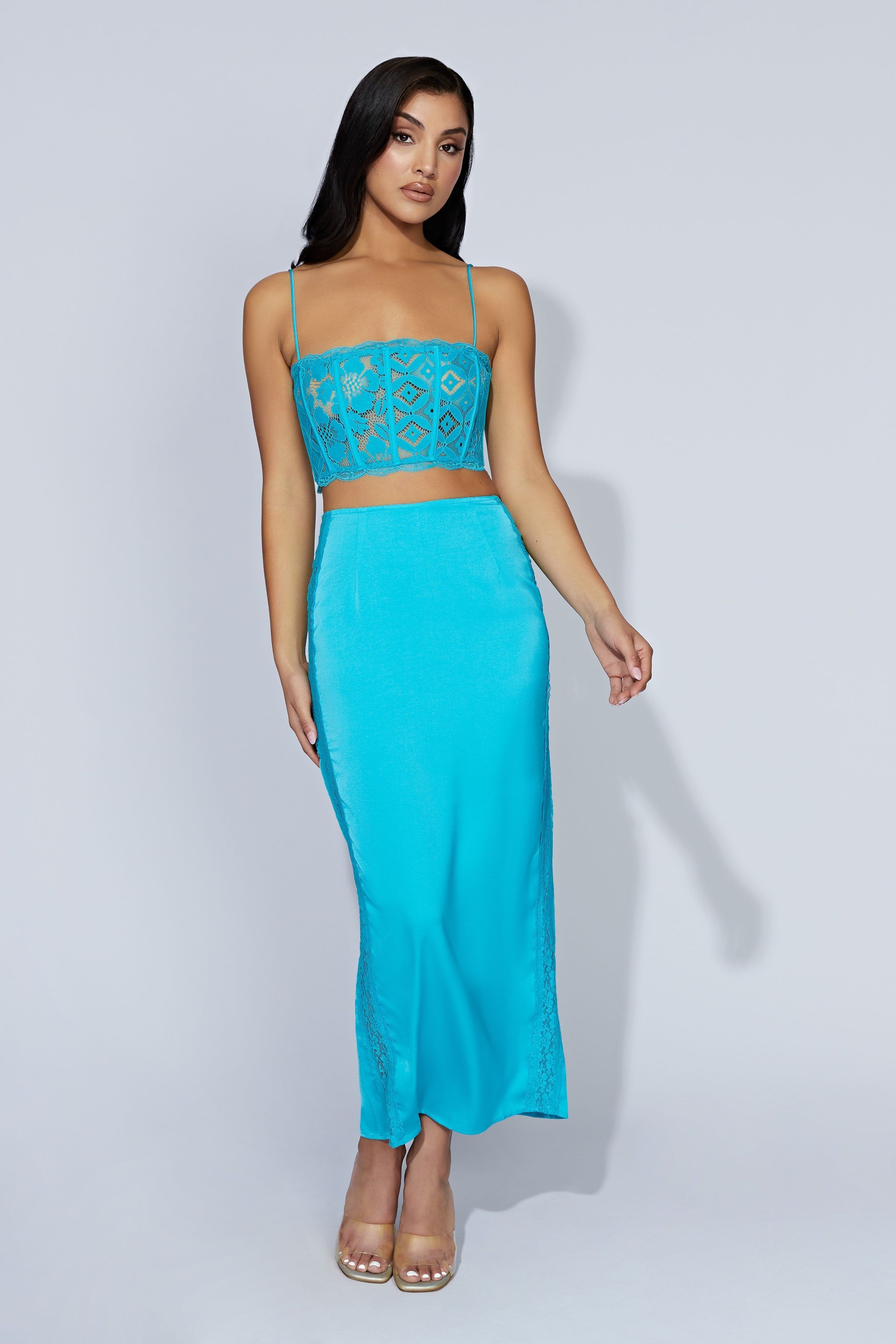 Bellamy Lace Maxi Skirt - Aquamarine sold by Meshki product image thumbnail 7