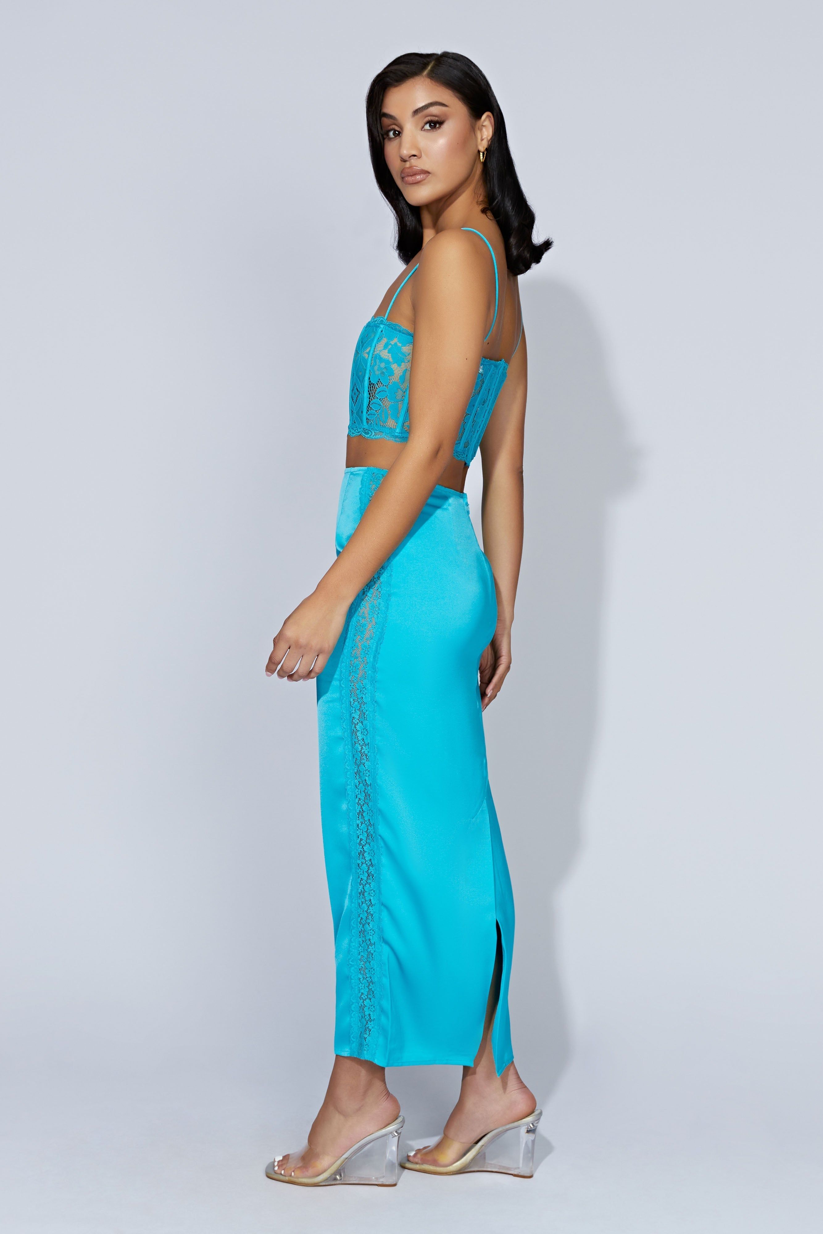 Bellamy Lace Maxi Skirt - Aquamarine sold by Meshki product image thumbnail 8