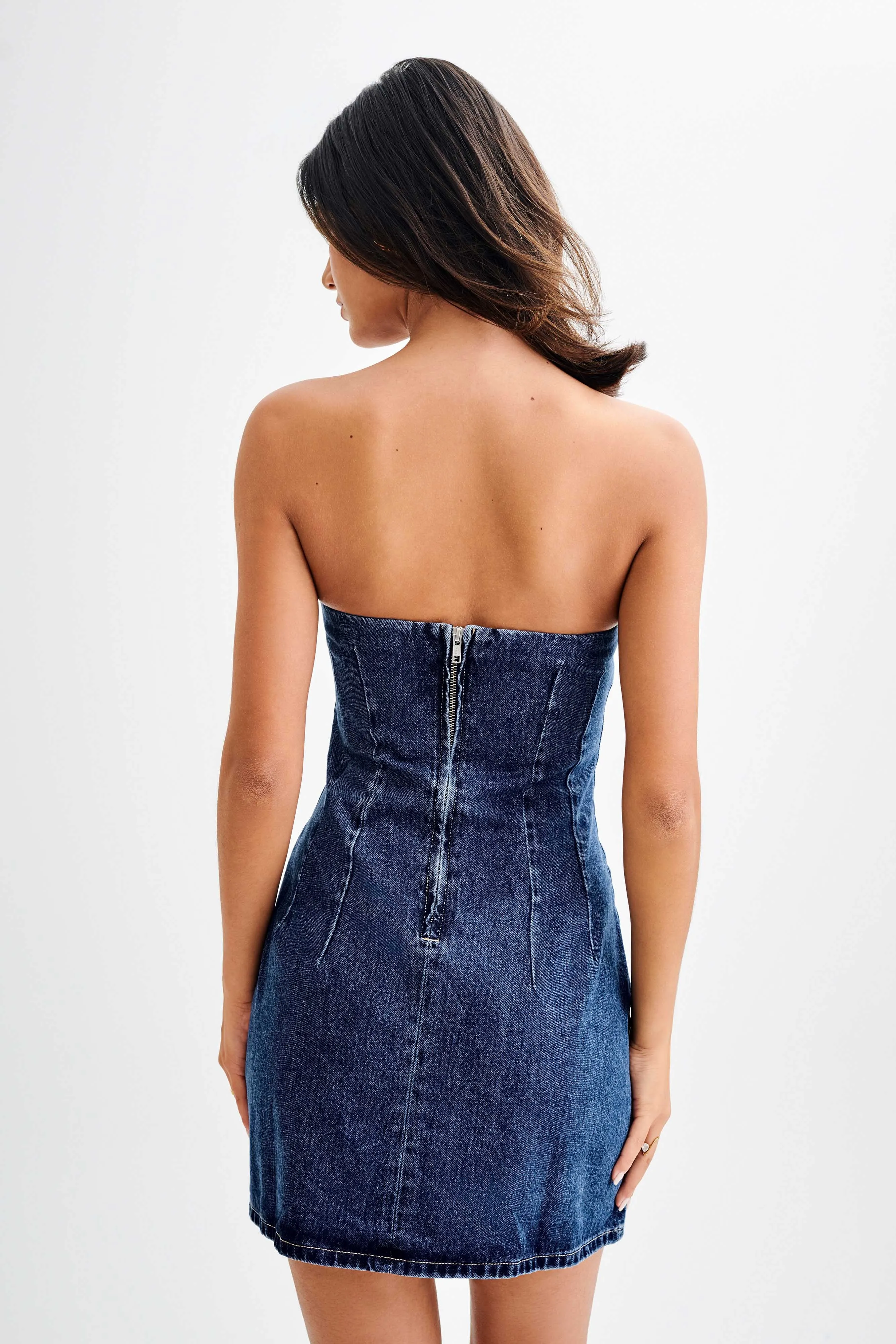 Cecily Strapless Denim Mini Dress - Dark Blue sold by Meshki product image thumbnail 2