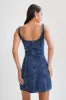 Rue Denim Mini Dress - Dark Blue sold by Meshki
