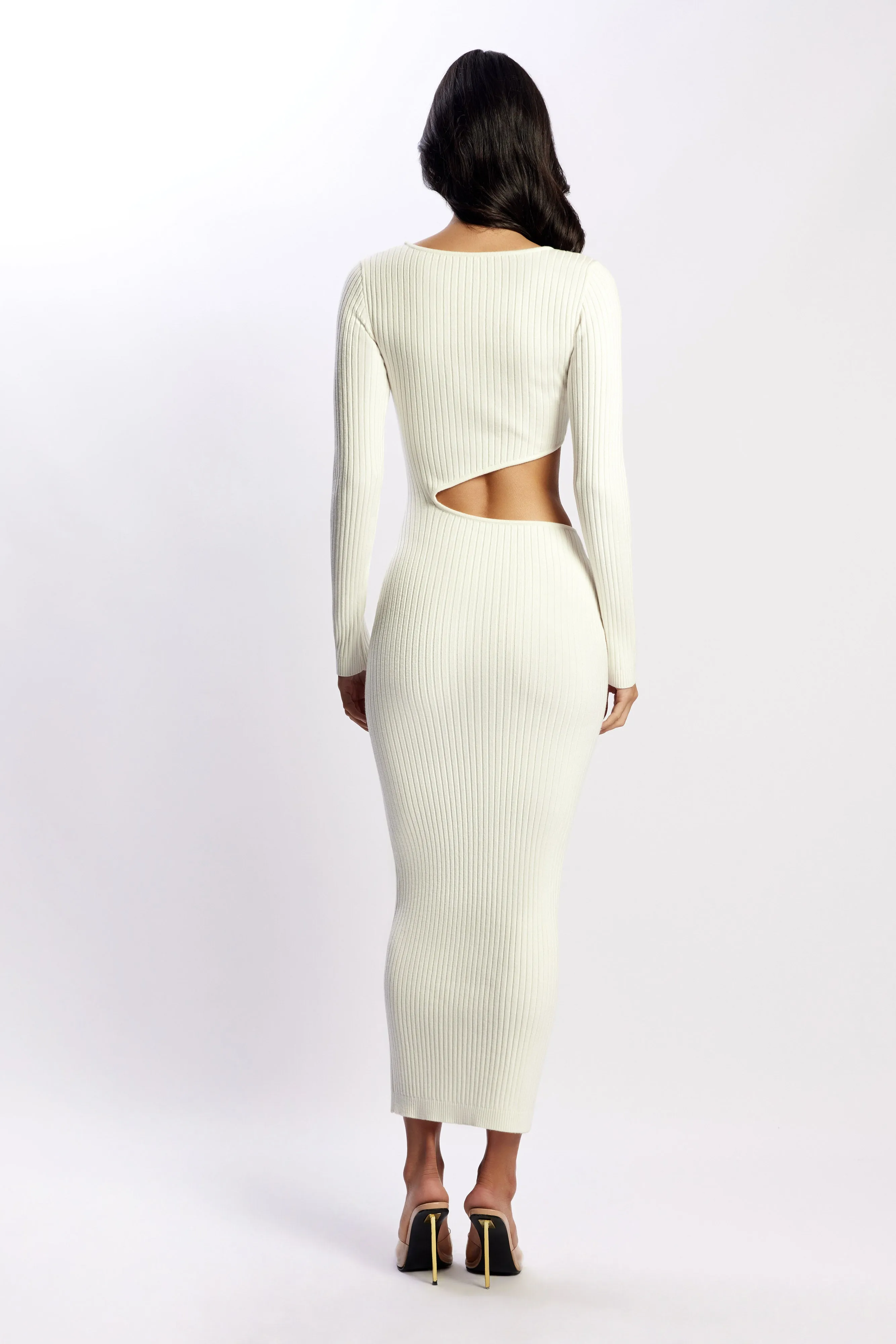 Gaia Cut Out Asymmetric Knitted Midi Dress - White sold by Meshki product image thumbnail 2