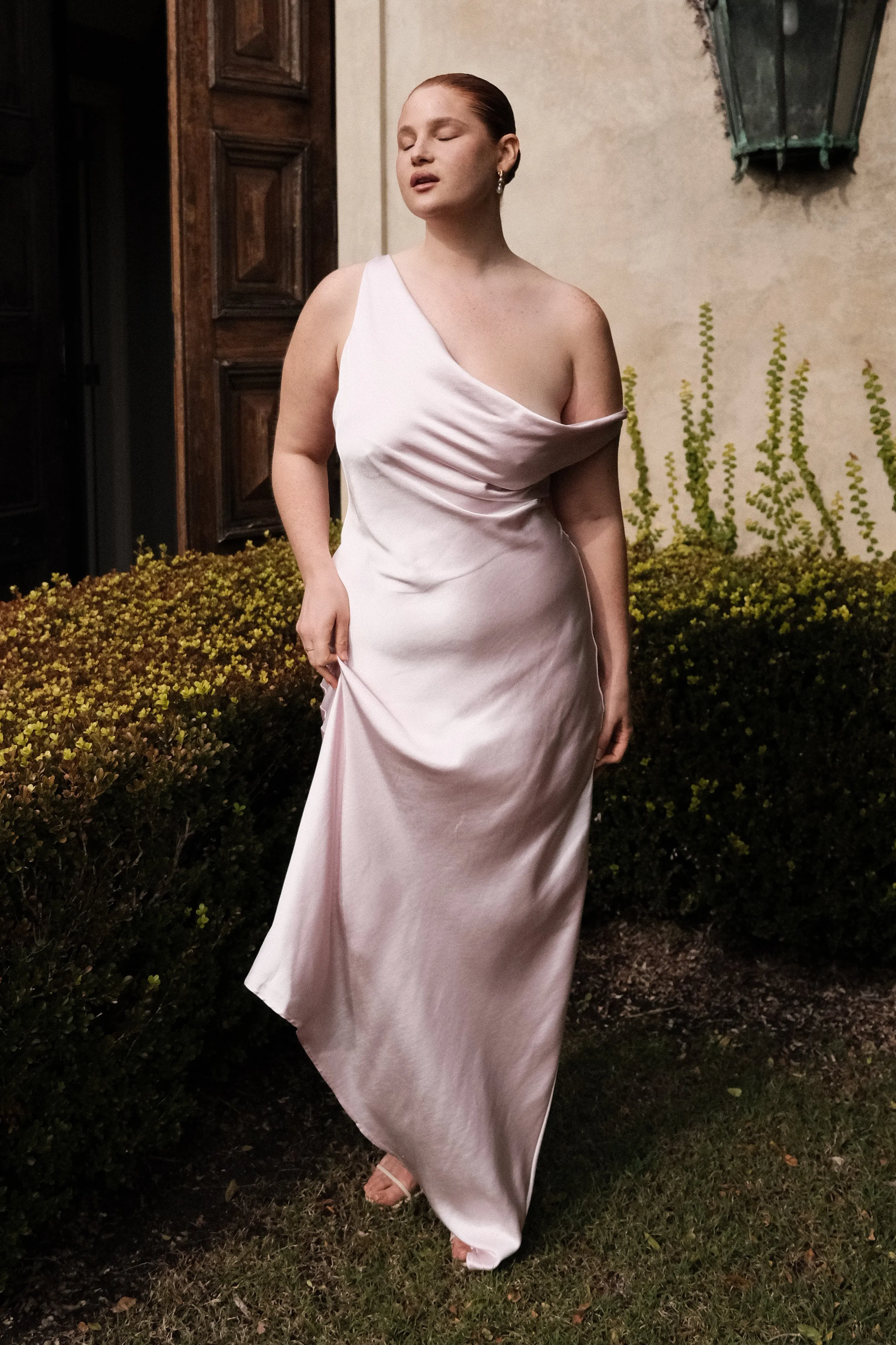 Yvette Slip Maxi Dress With Asymmetrical Hem - Pale Pink sold by Meshki product image thumbnail 3