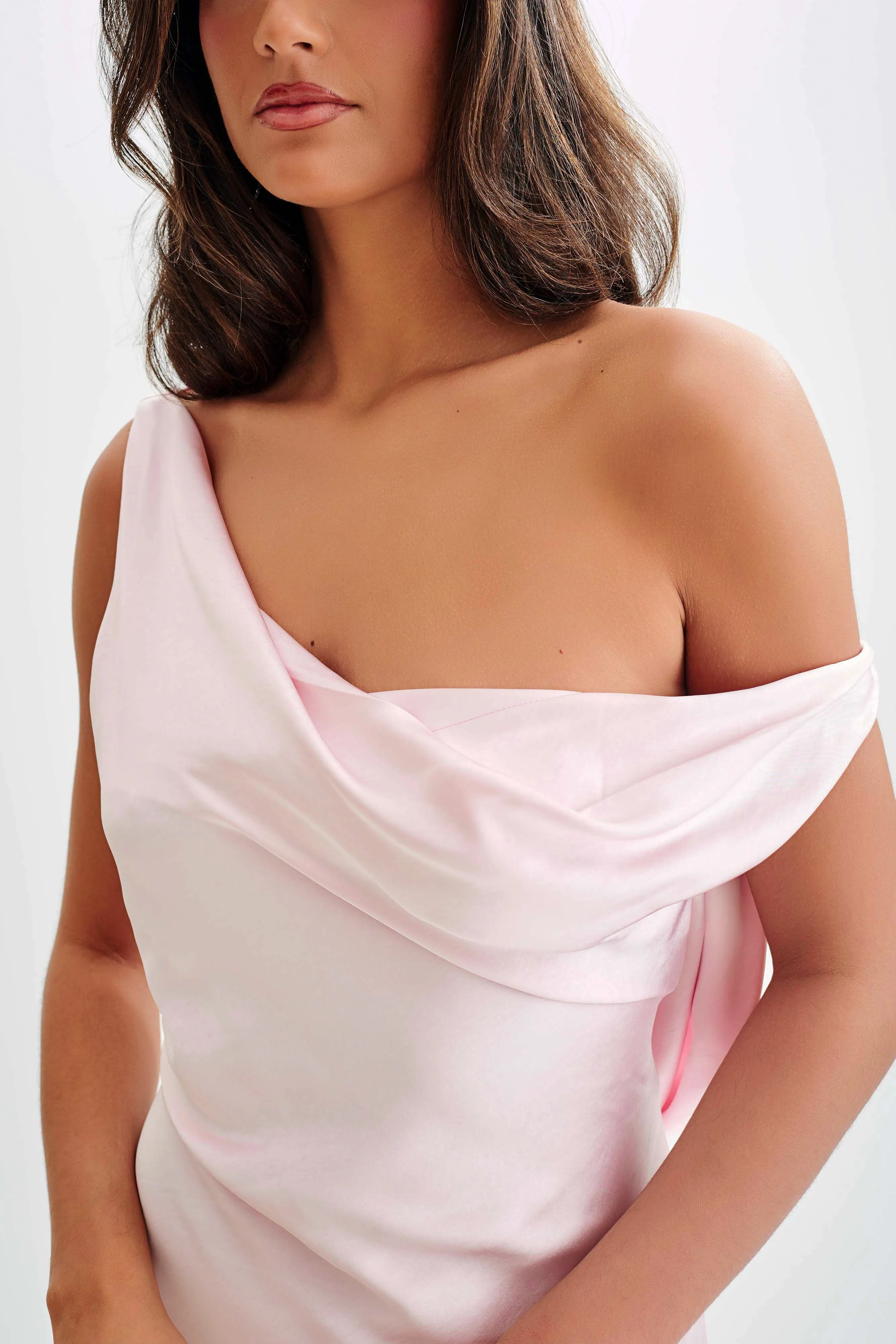 Yvette Slip Maxi Dress With Asymmetrical Hem - Pale Pink sold by Meshki product image thumbnail 4