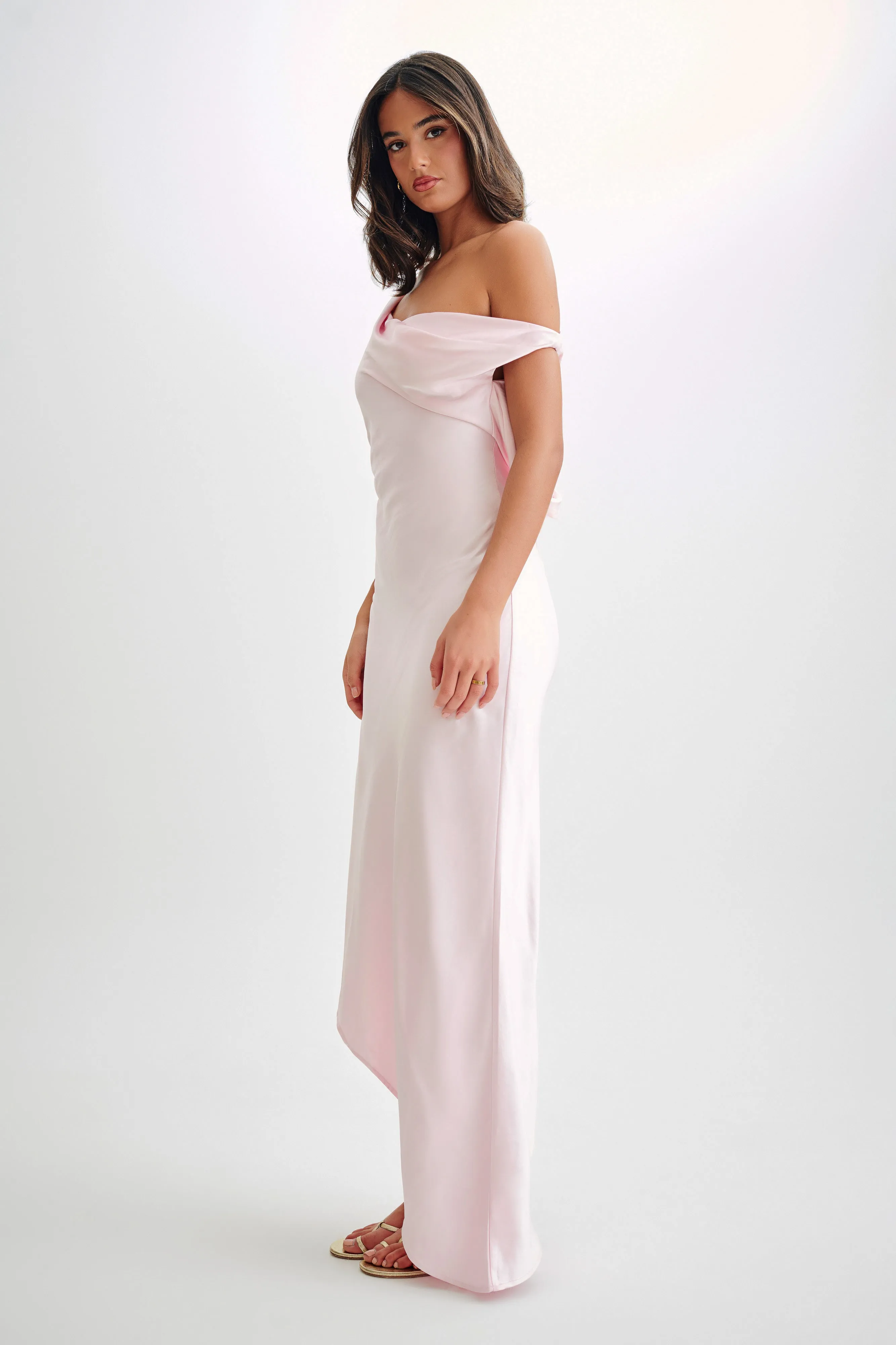 Yvette Slip Maxi Dress With Asymmetrical Hem - Pale Pink sold by Meshki product image thumbnail 5
