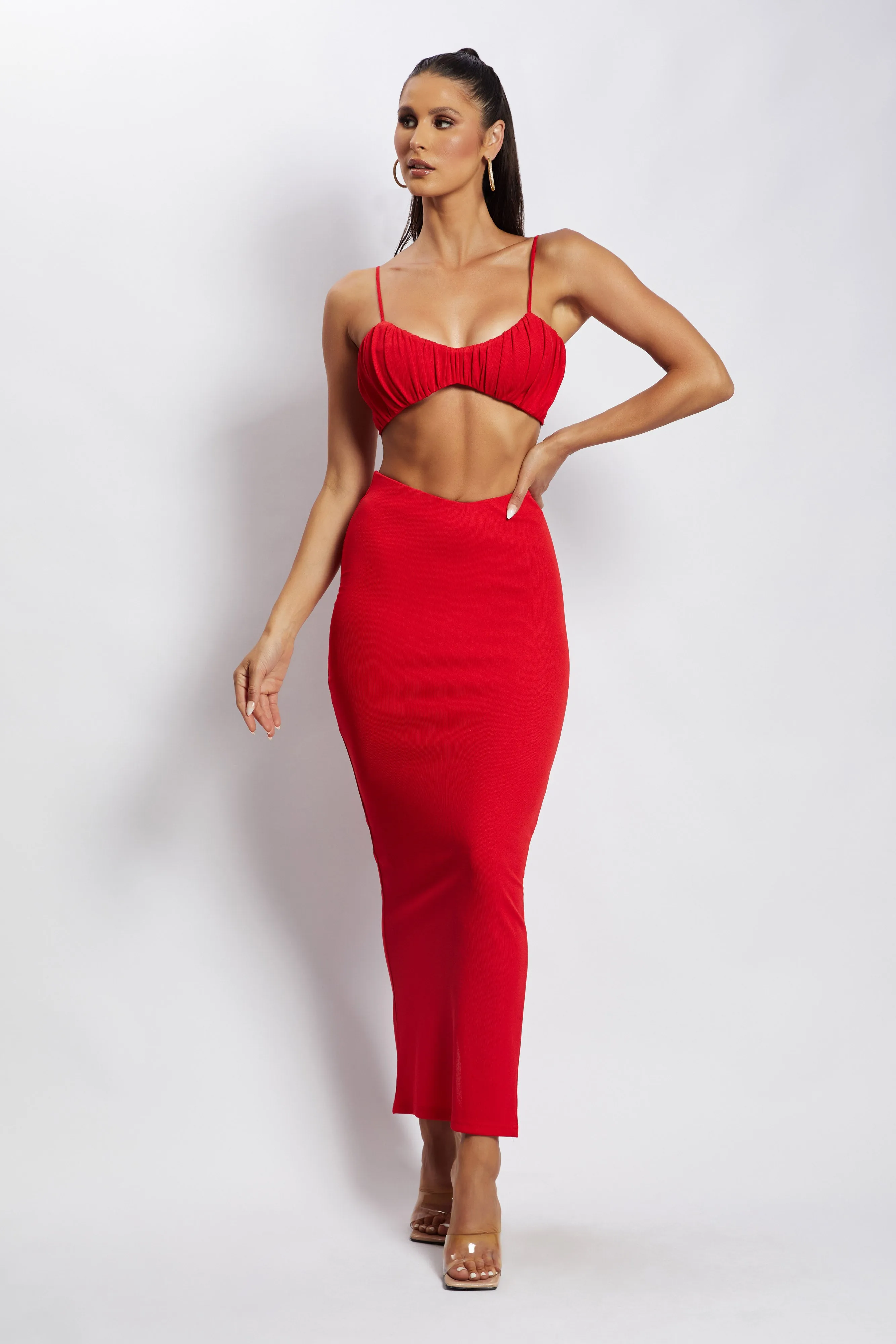 Jordan Ruched Front V Front Top - Red sold by Meshki product image thumbnail 5