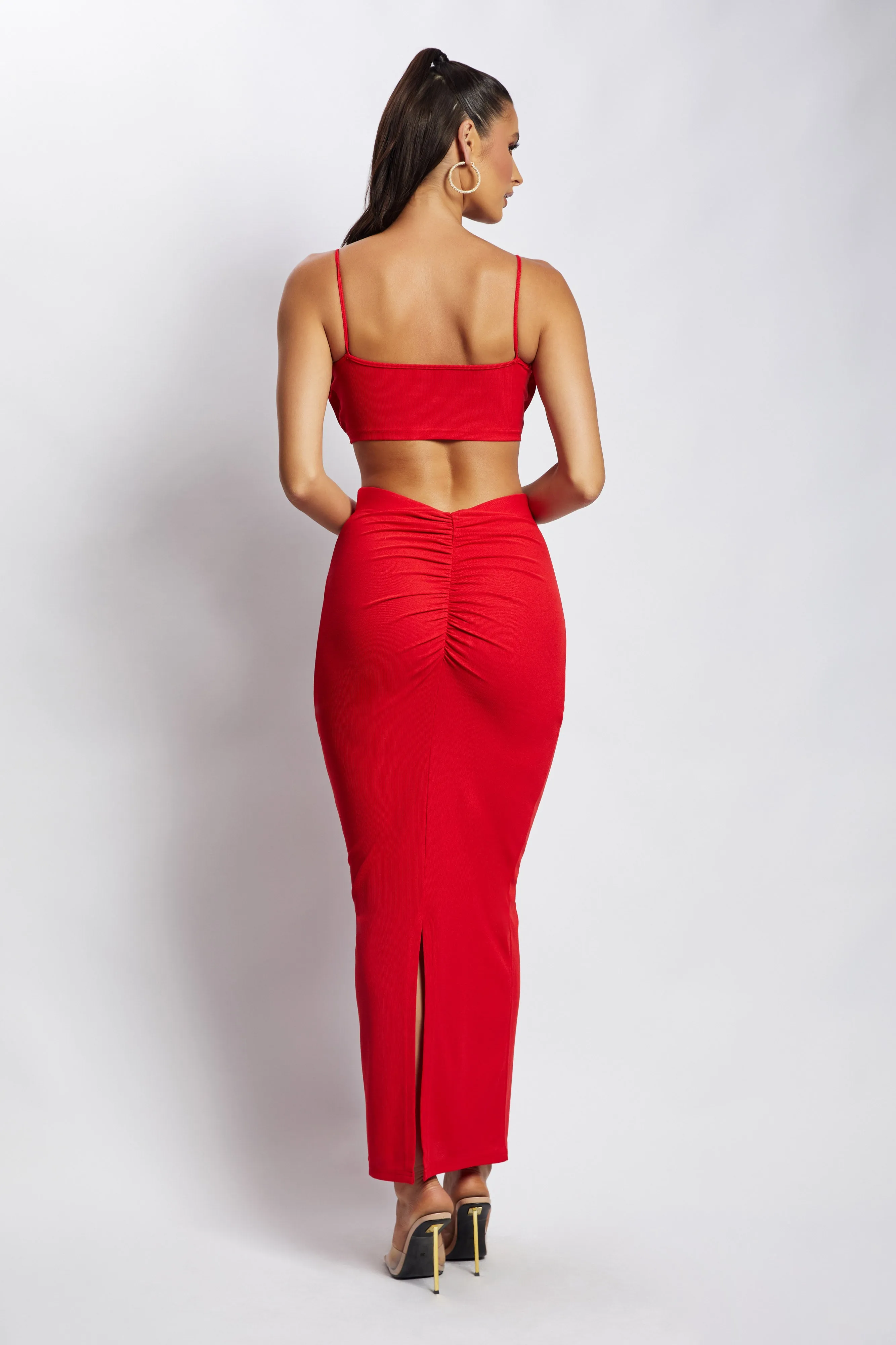 Jordan Ruched Front V Front Top - Red sold by Meshki product image thumbnail 2