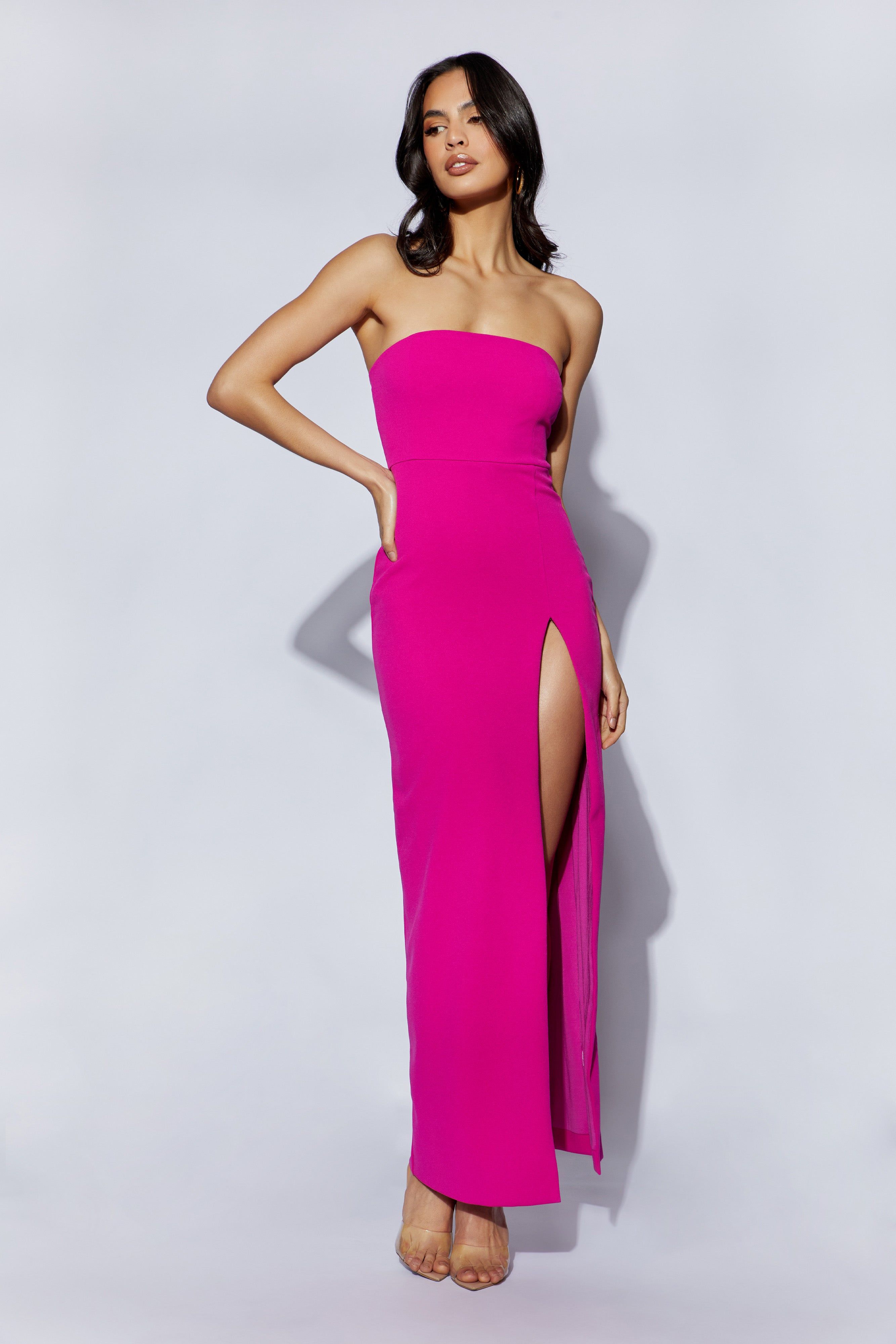 Rachel Maxi Split Front Dress - Fuchsia sold by Meshki product image thumbnail 5