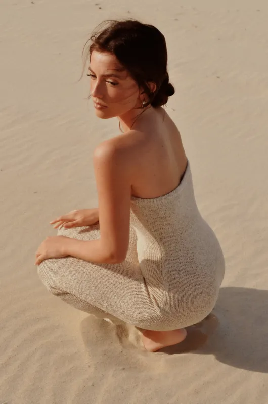 Friya Strapless Tape Yarn Midi Dress - Wheat sold by Meshki