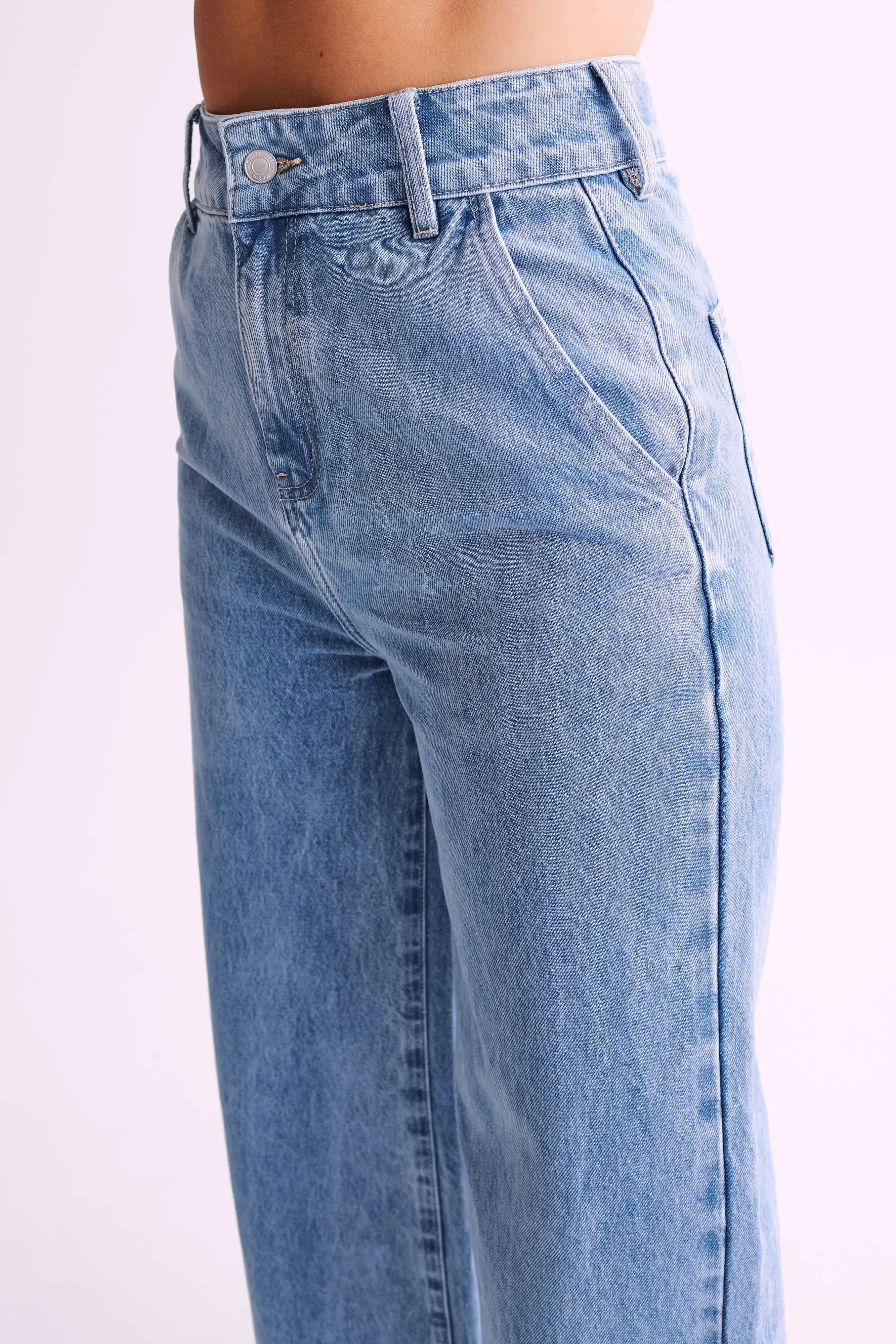 Roxy Wide Leg High Waist Denim Jeans - Mid Blue sold by Meshki product image thumbnail 4