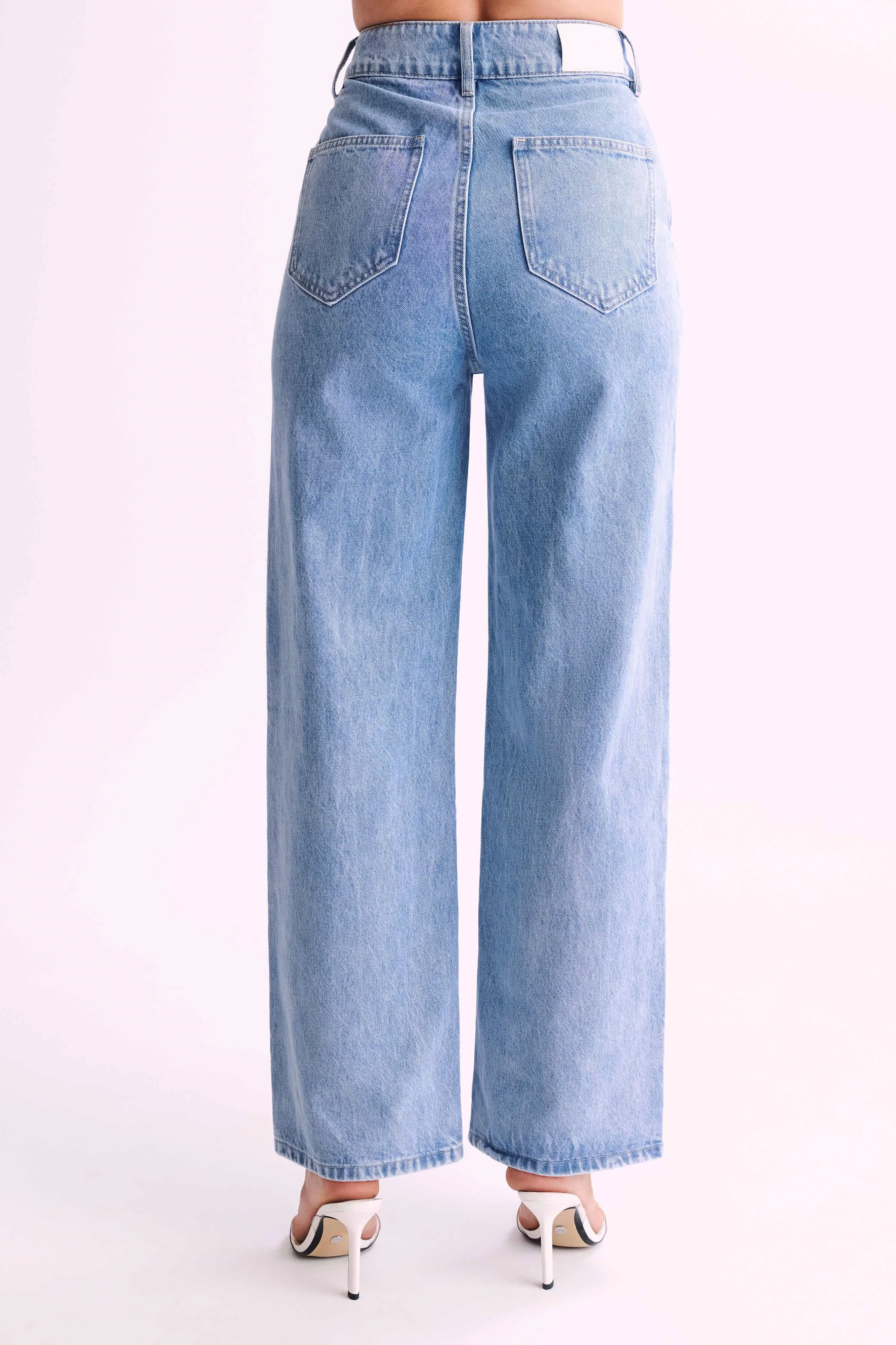 Roxy Wide Leg High Waist Denim Jeans - Mid Blue sold by Meshki product image thumbnail 3