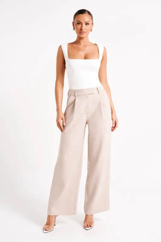 Natalie Textured Wide Leg Pant - Natural sold by Meshki