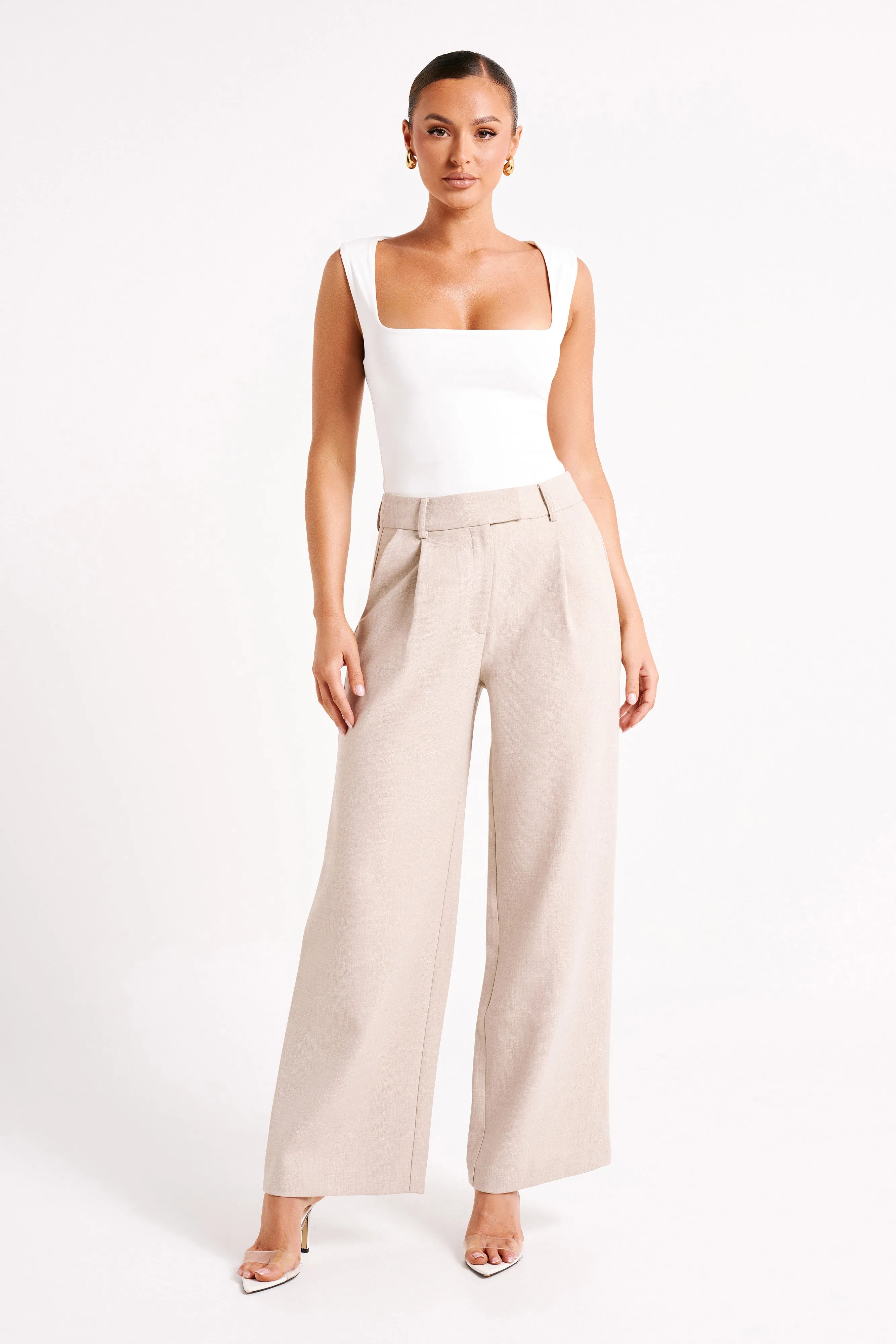 Natalie Textured Wide Leg Pant - Natural sold by Meshki