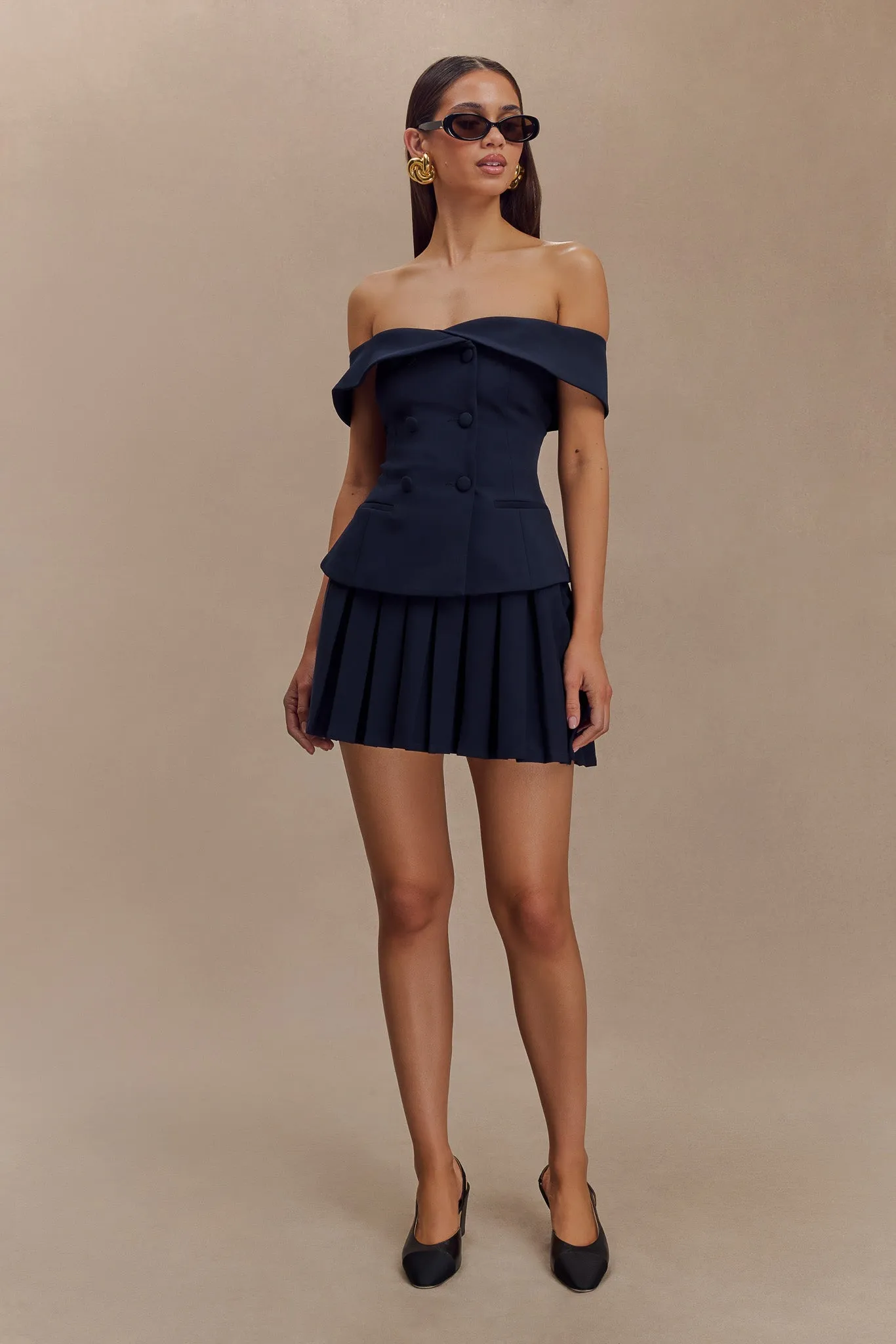Mura Pleated Mini Skirt - Navy sold by Meshki product image thumbnail 4