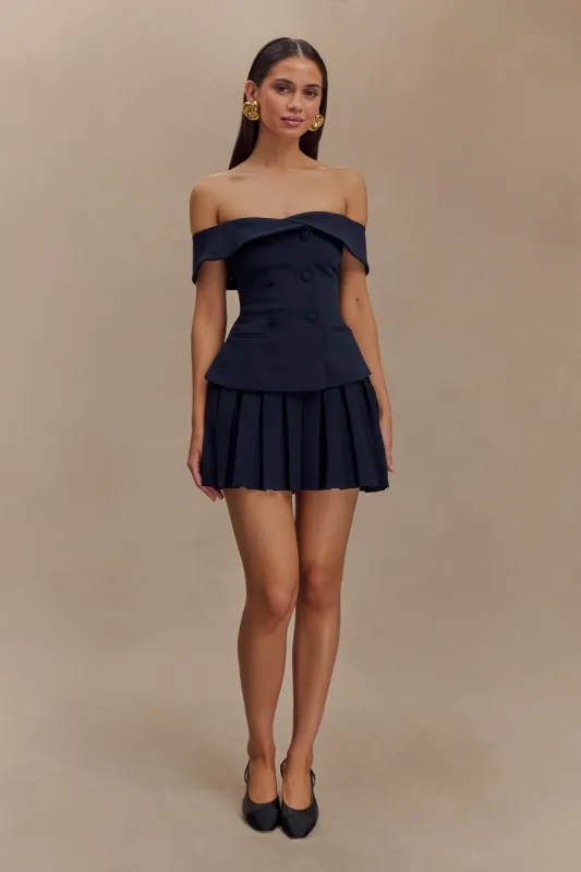 Mura Pleated Mini Skirt - Navy made by Meshki