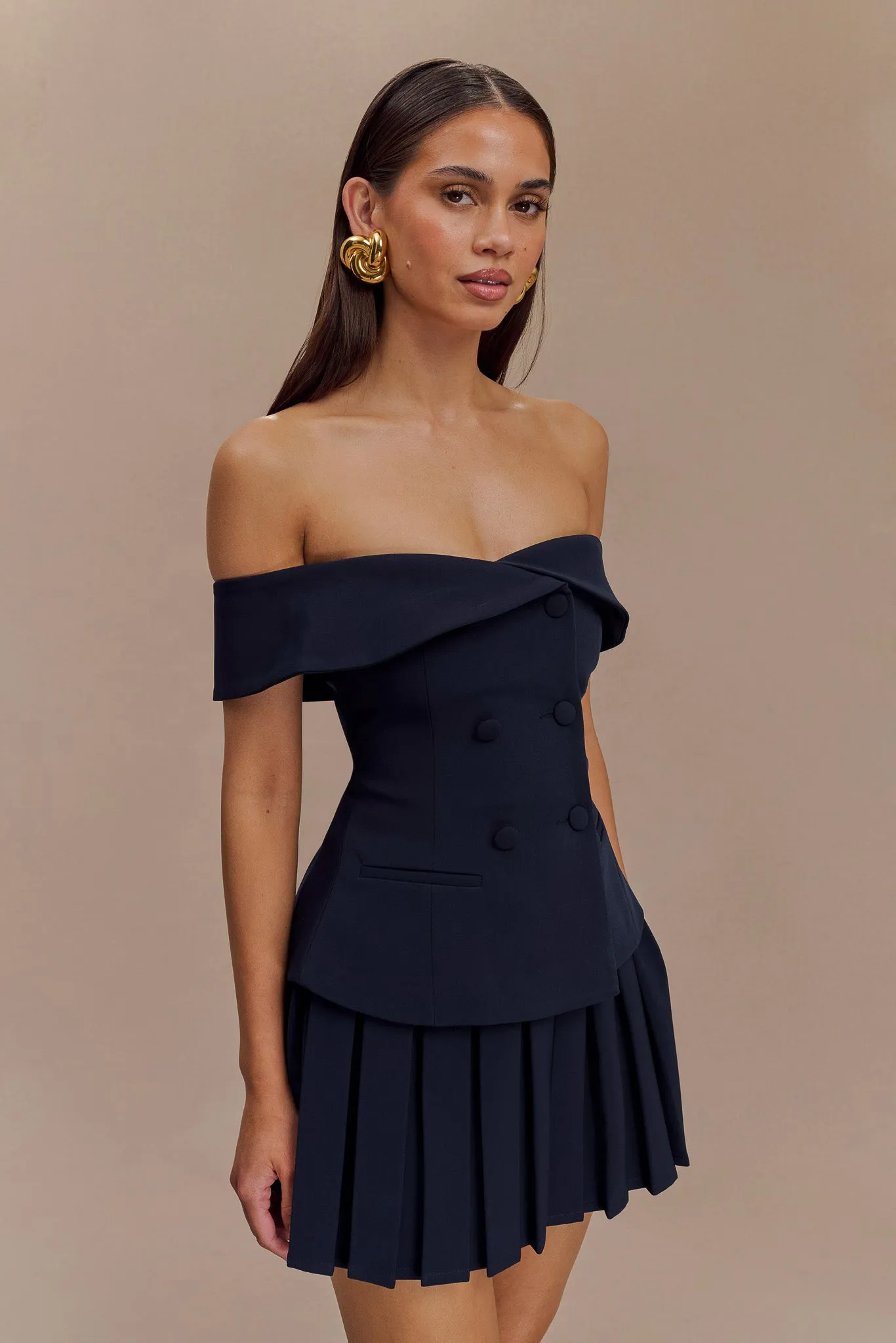 Mura Pleated Mini Skirt - Navy sold by Meshki product image thumbnail 3