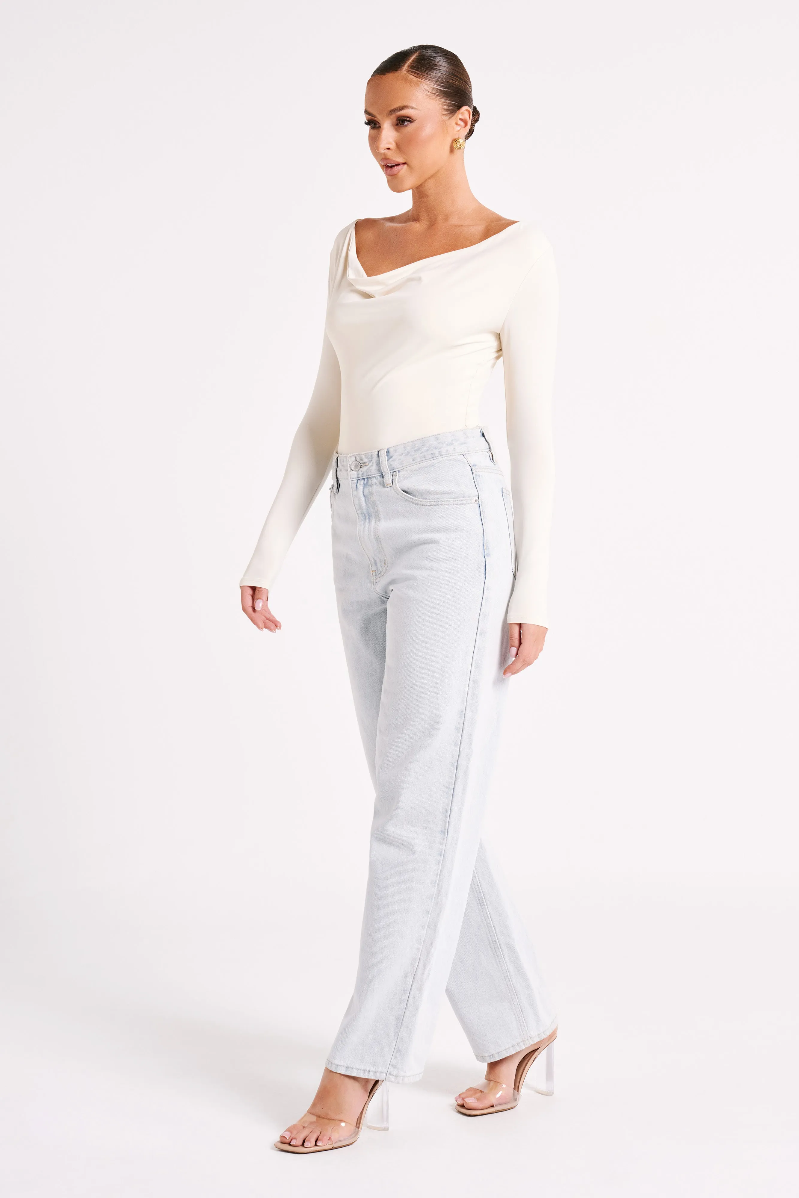 Eviana Recycled Nylon Draped Bodysuit - Sand sold by Meshki product image thumbnail 4