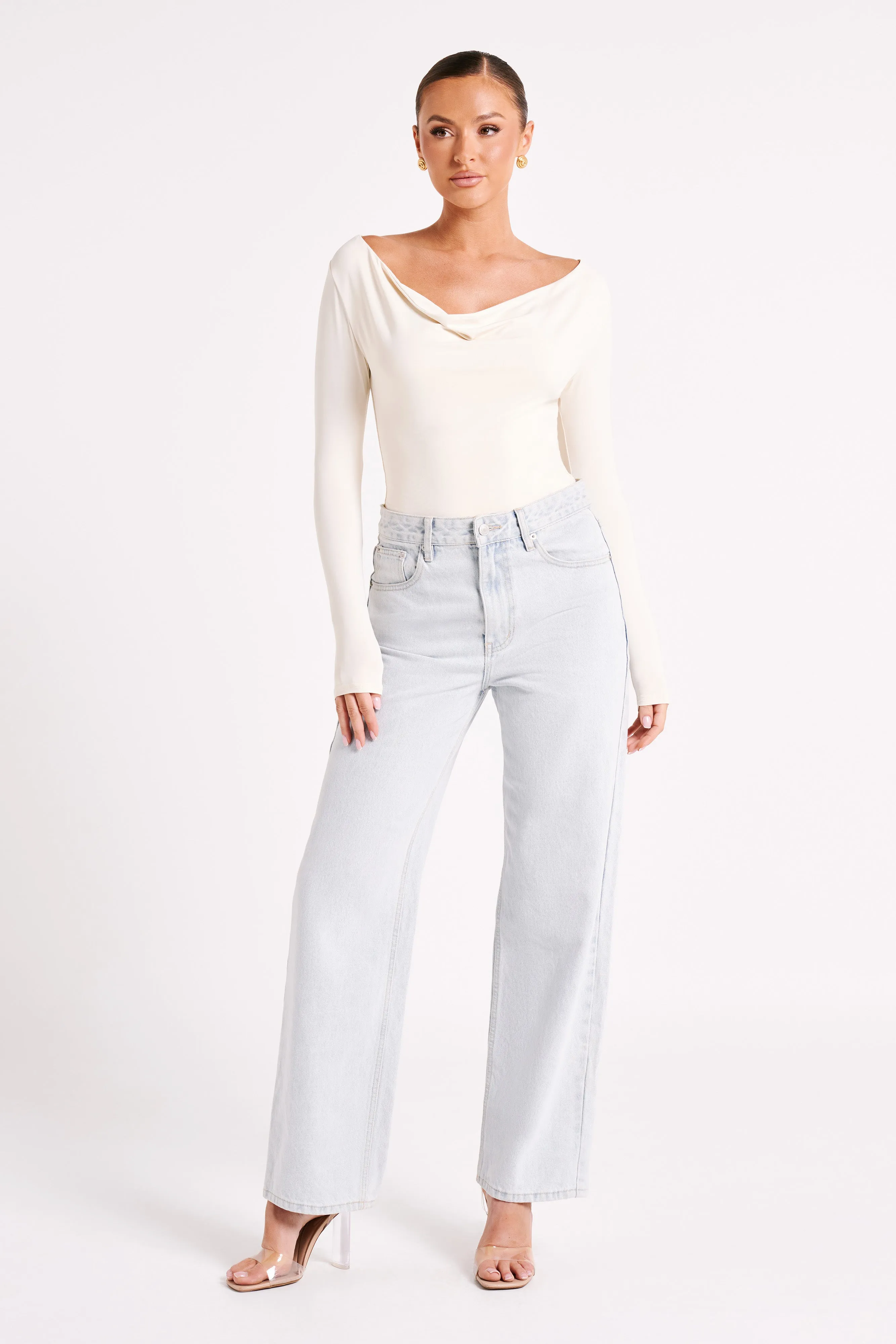 Eviana Recycled Nylon Draped Bodysuit - Sand sold by Meshki product image thumbnail 3