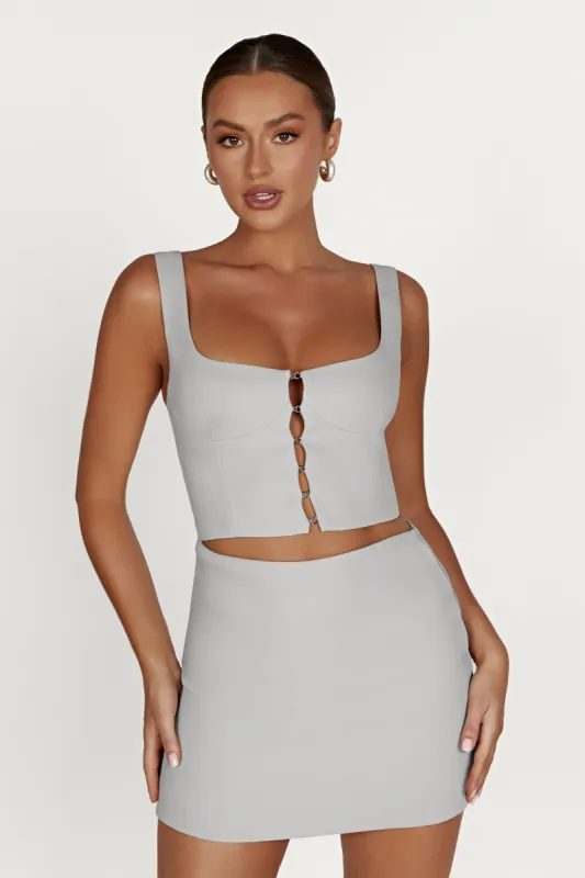 Lainey Hook And Eye Mini Skirt - Grey sold by Meshki