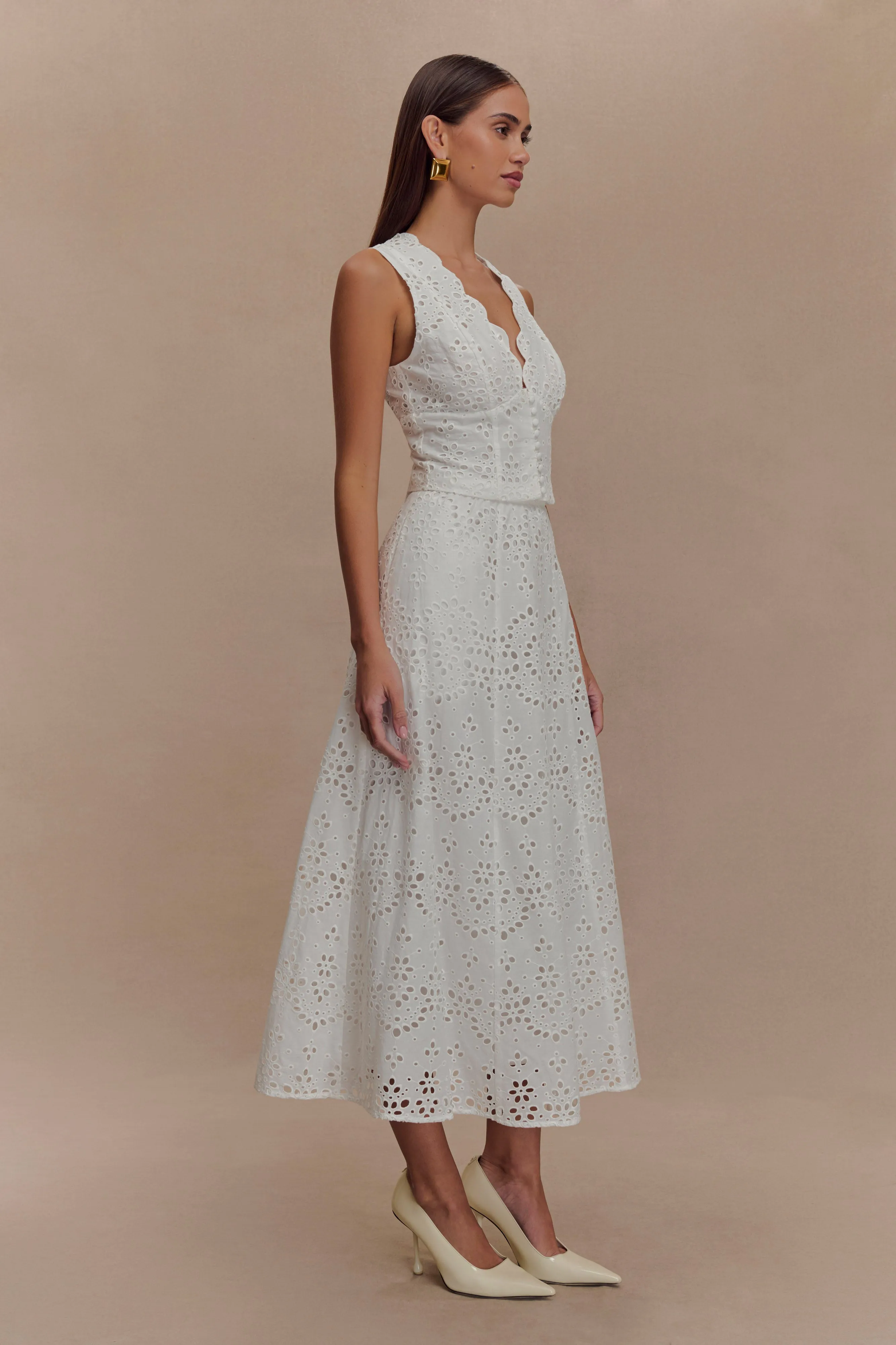 Arla Broderie Midi Skirt - White sold by Meshki product image thumbnail 3