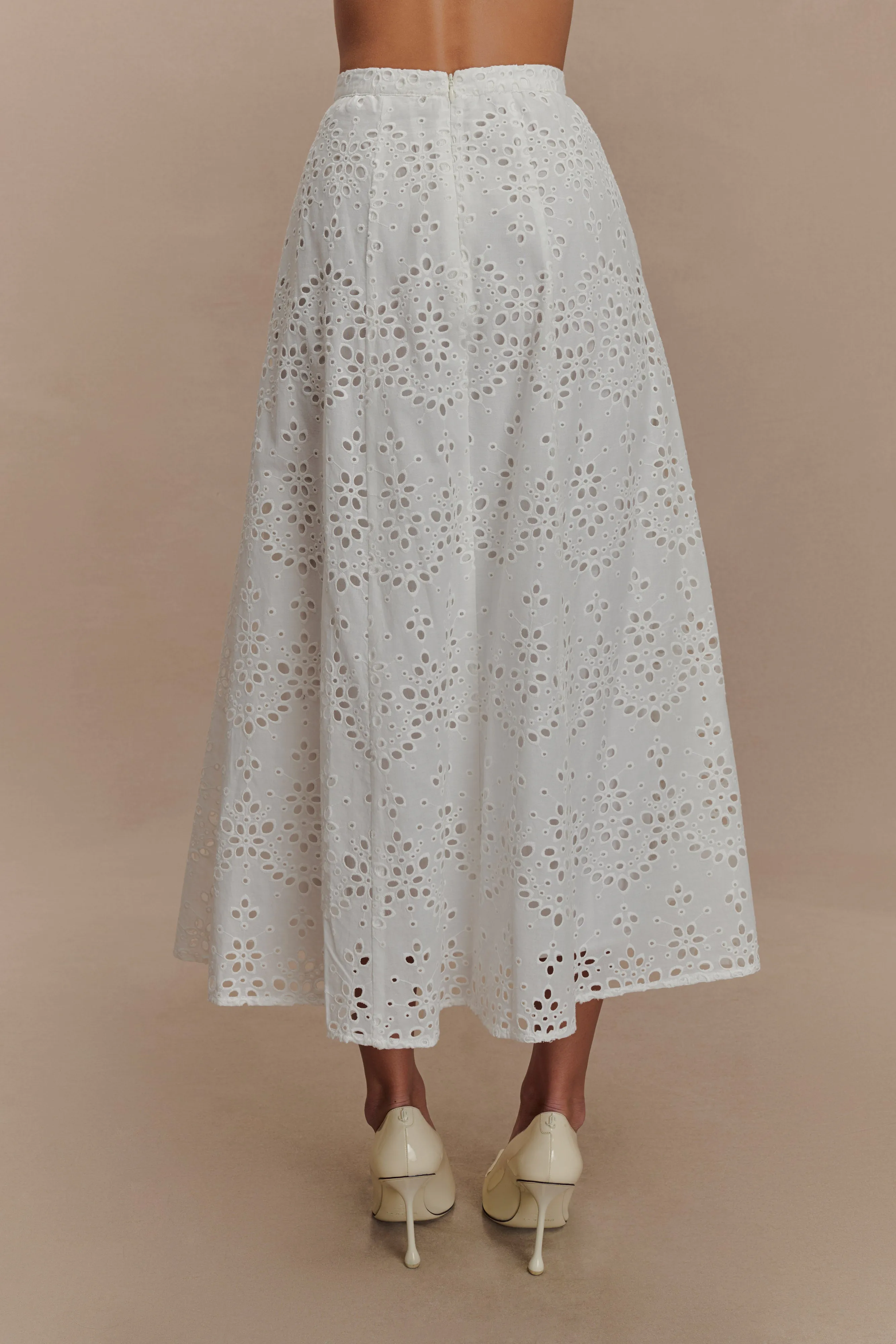 Arla Broderie Midi Skirt - White sold by Meshki product image thumbnail 2