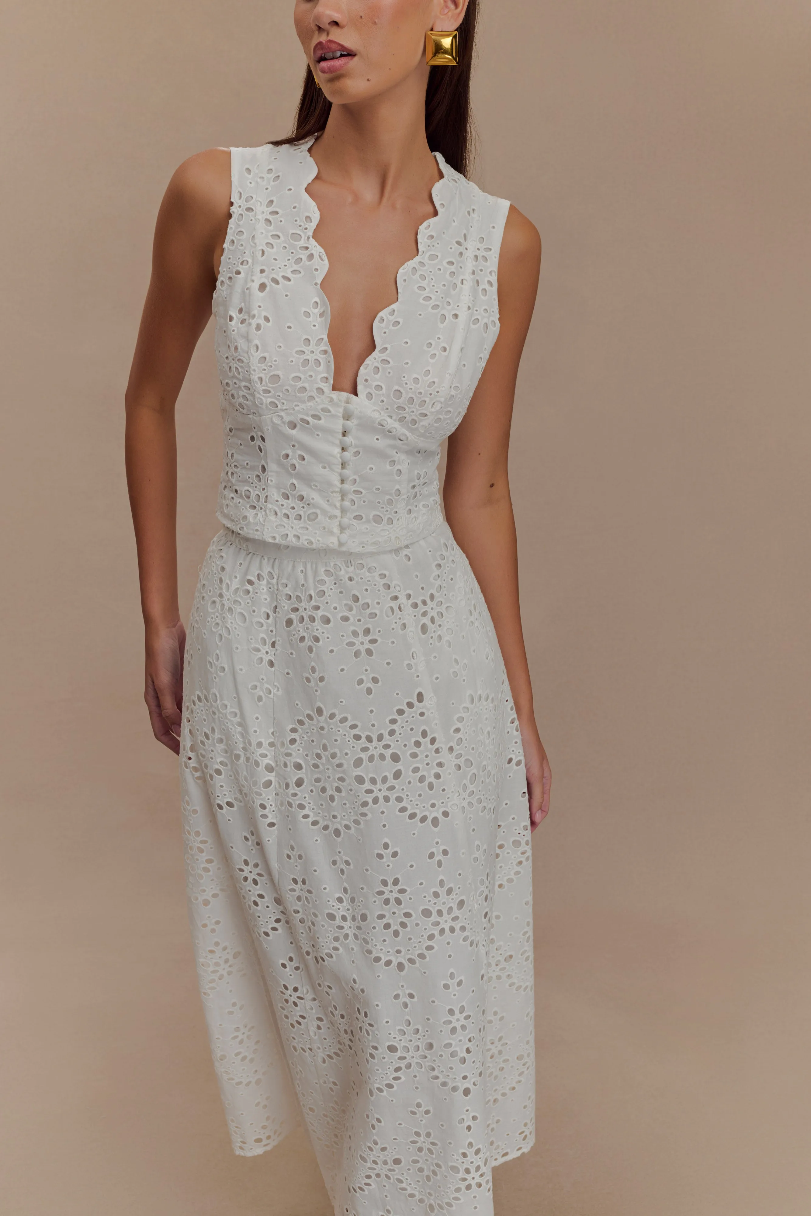 Arla Sleeveless Broderie Top - White sold by Meshki product image thumbnail 3