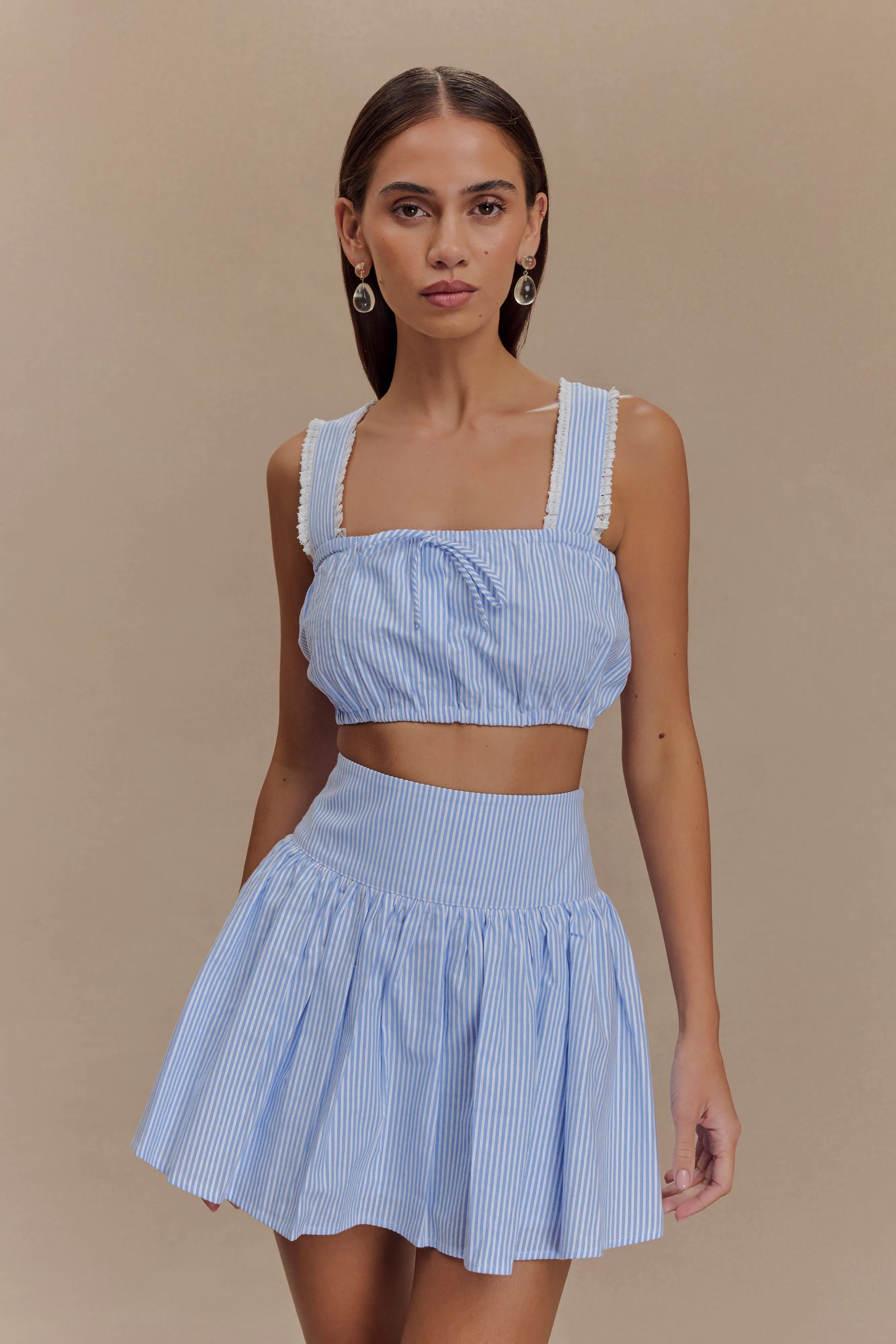 Gretel Sleeveless Crop Top - Blue Pinstripe sold by Meshki