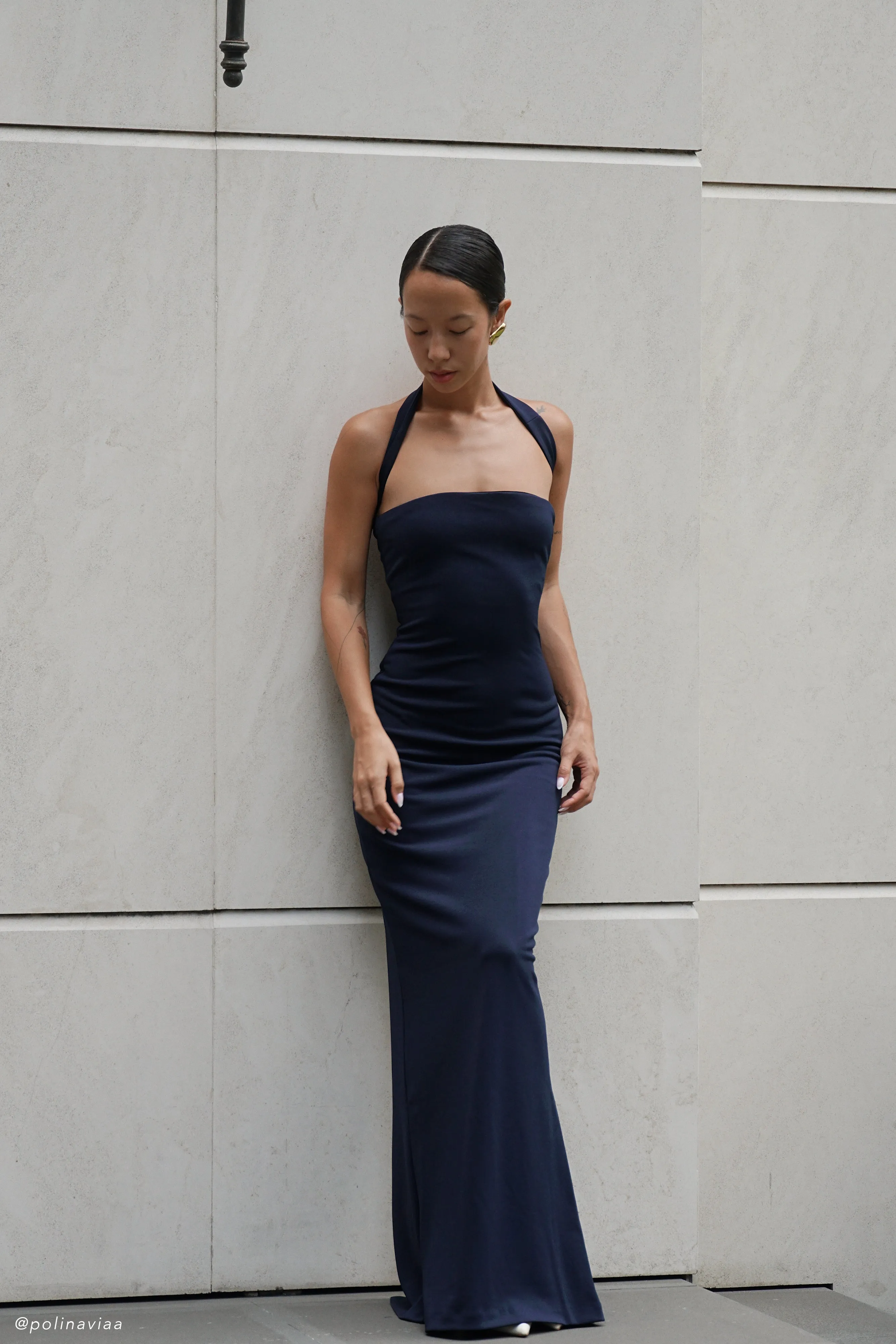 Velma Halter Collar Maxi Dress - Dark Navy sold by Meshki product image thumbnail 5