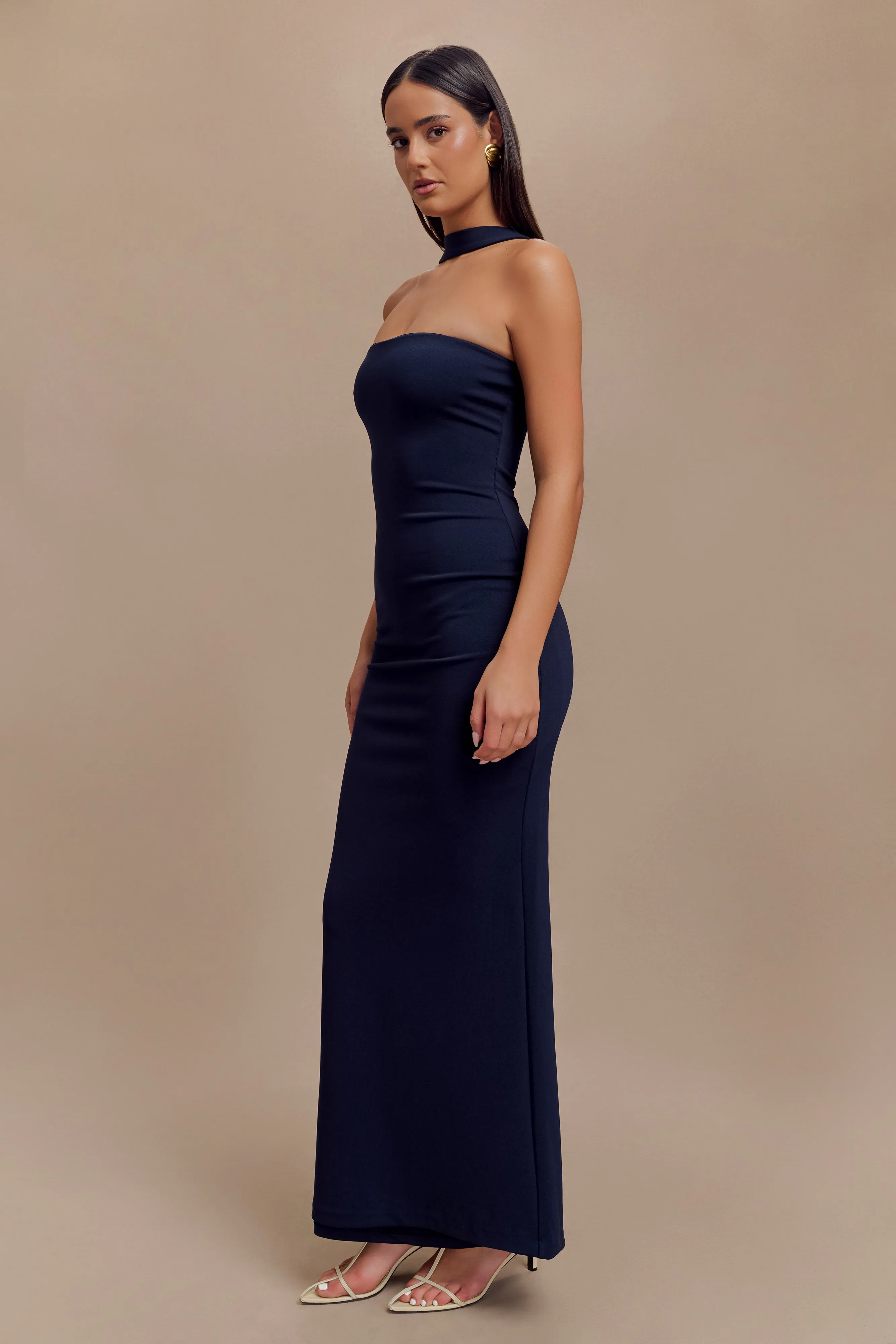 Velma Halter Collar Maxi Dress - Dark Navy sold by Meshki product image thumbnail 3