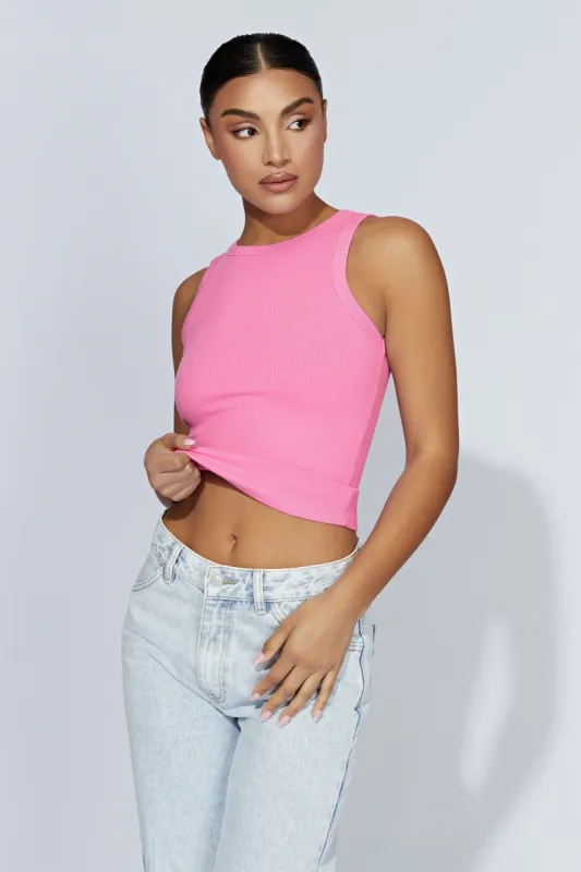 Zanna Ribbed Tank Top - Bubblegum Pink sold by Meshki