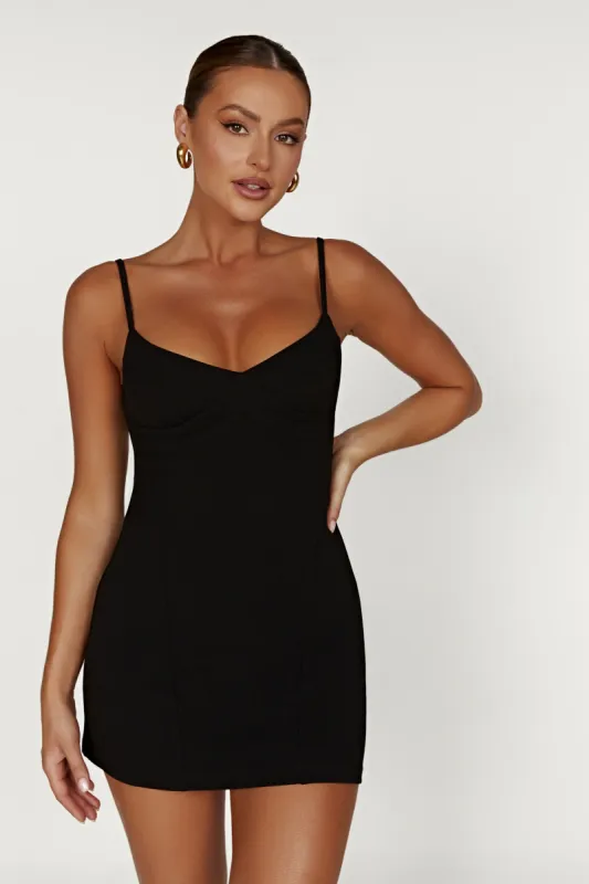 Thalia Crepe Mini Dress - Black sold by Meshki