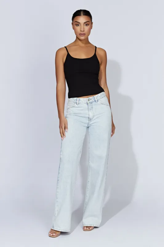 Alexis Ribbed Cami Longline Top - Black sold by Meshki