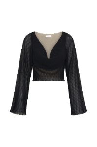 Ivy Wave Pleat Flare Sleeve Top - Black sold by Meshki