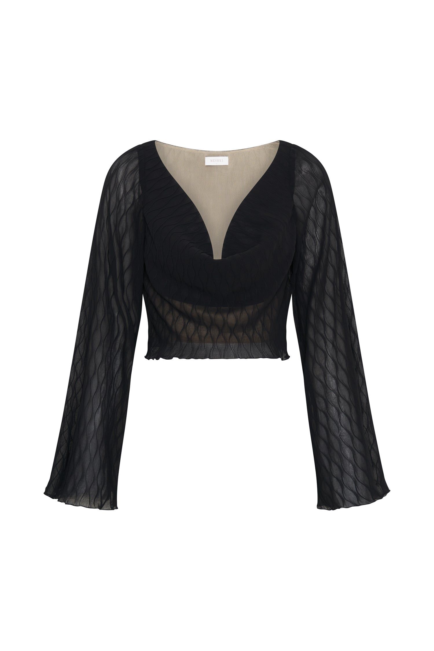 Ivy Wave Pleat Flare Sleeve Top - Black sold by Meshki product image thumbnail 8