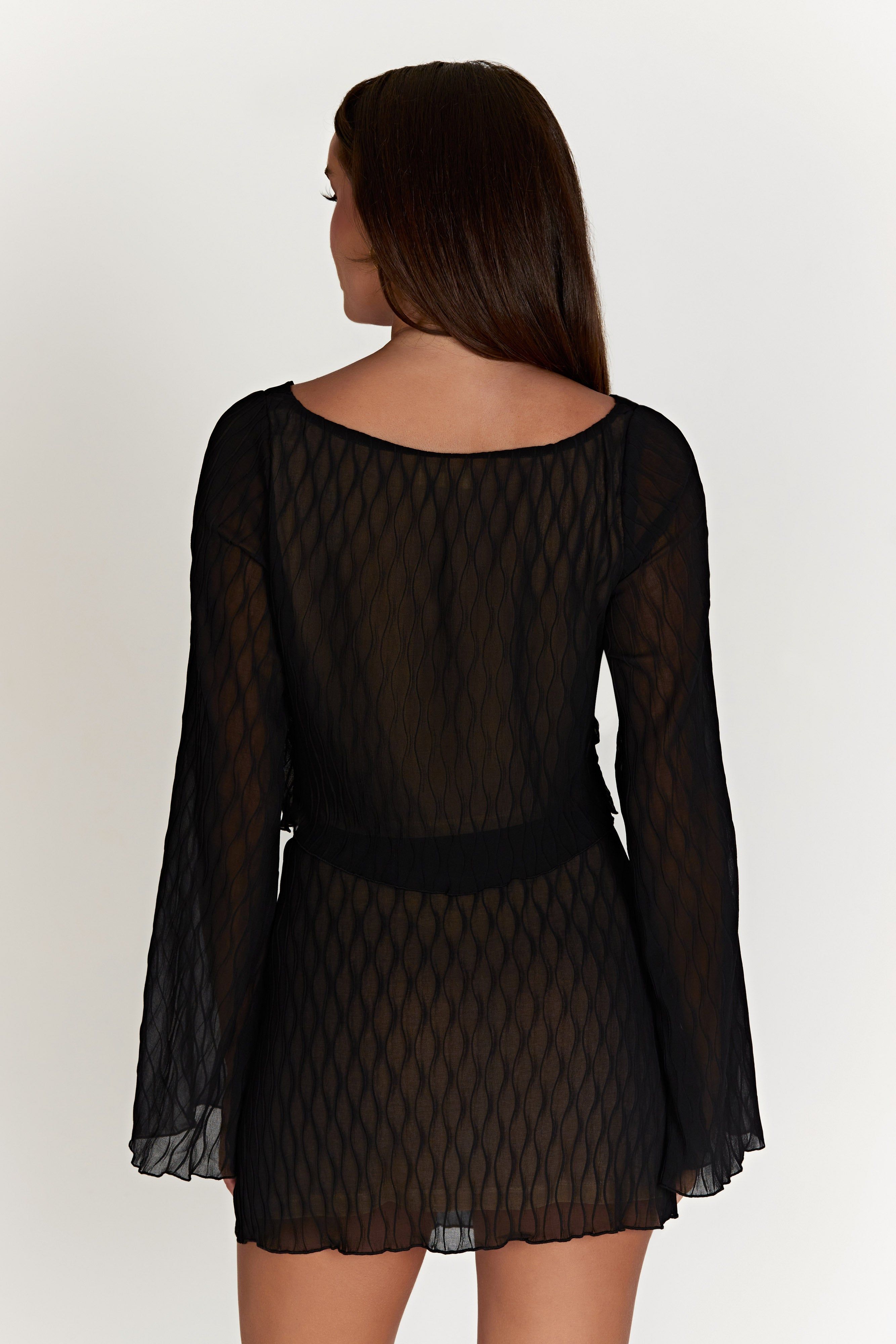 Ivy Wave Pleat Flare Sleeve Top - Black sold by Meshki product image thumbnail 2