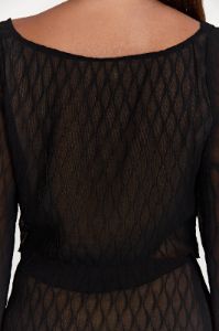 Ivy Wave Pleat Flare Sleeve Top - Black sold by Meshki
