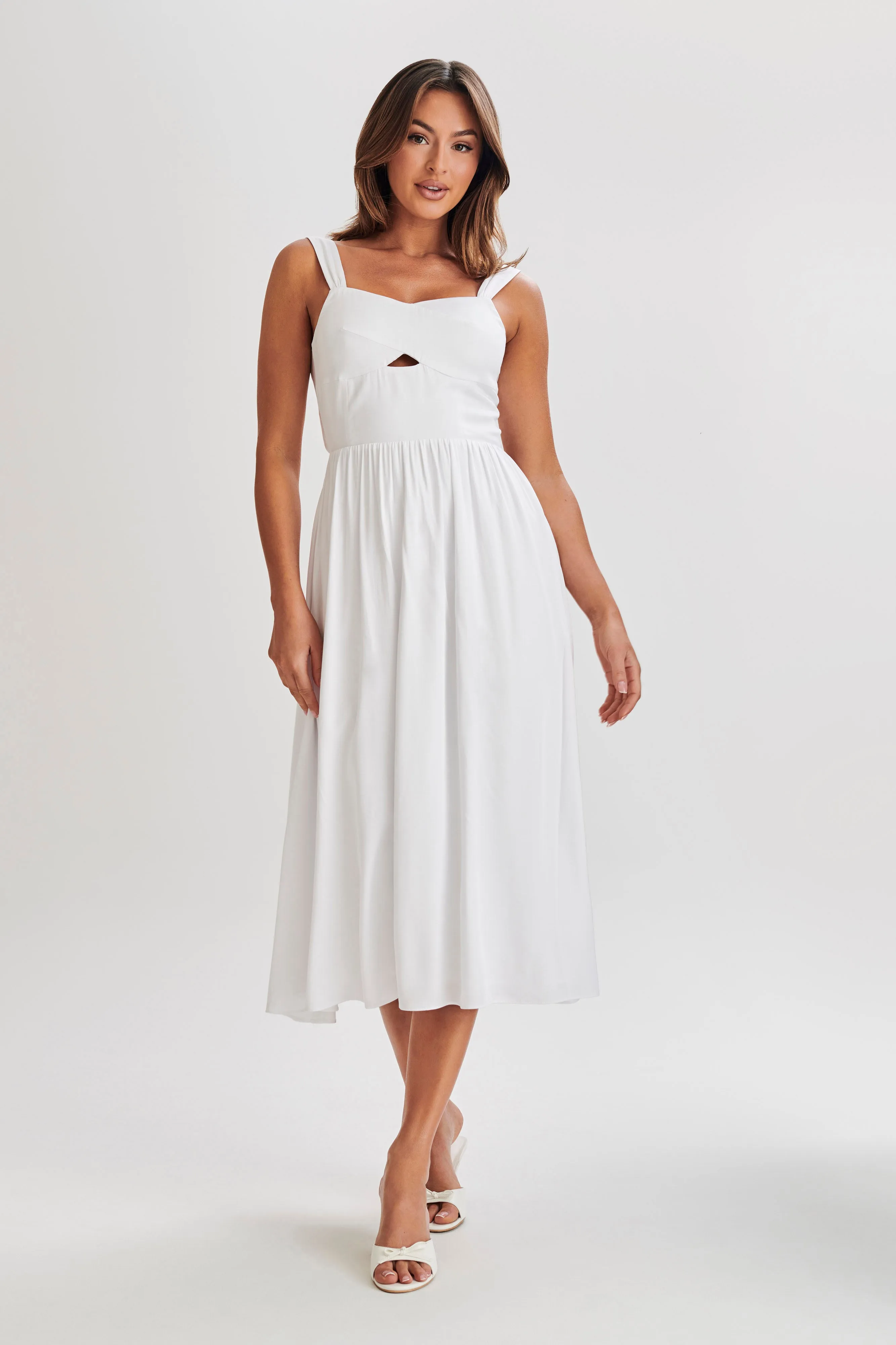 Thandi Midi Dress With Back Tie - White sold by Meshki