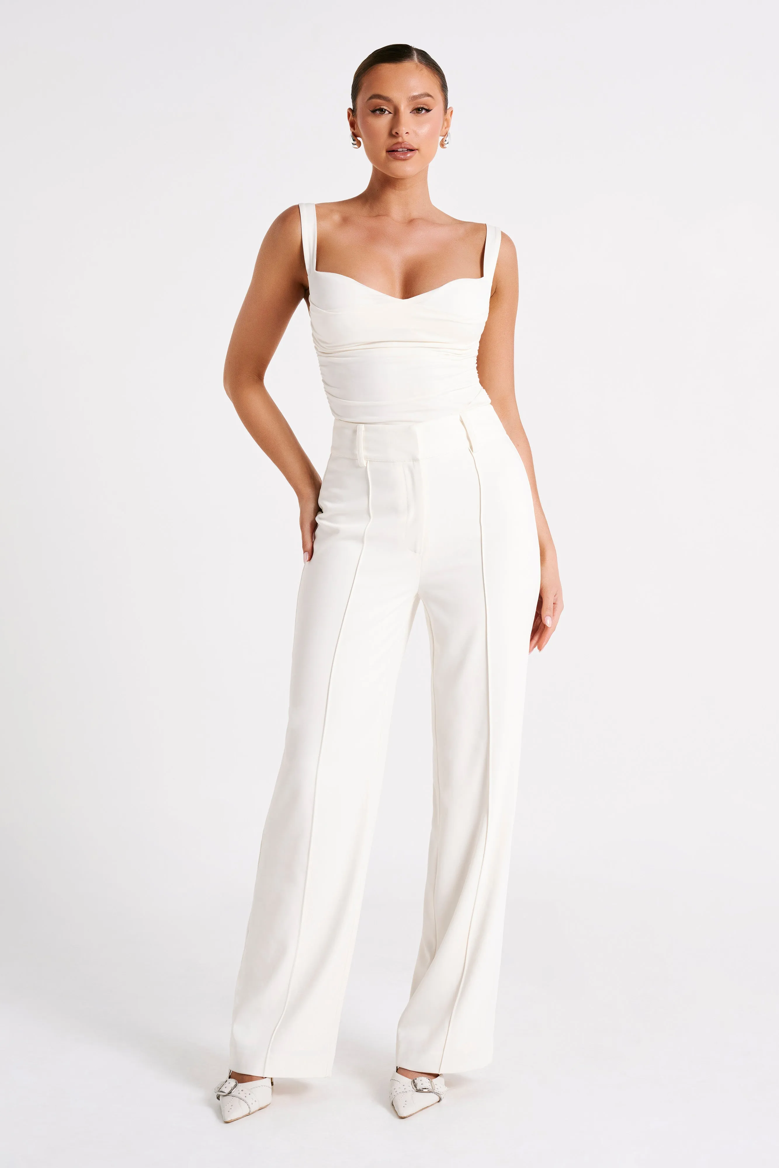 Lisa High Waist Suiting Trousers - Ivory sold by Meshki product image thumbnail 4