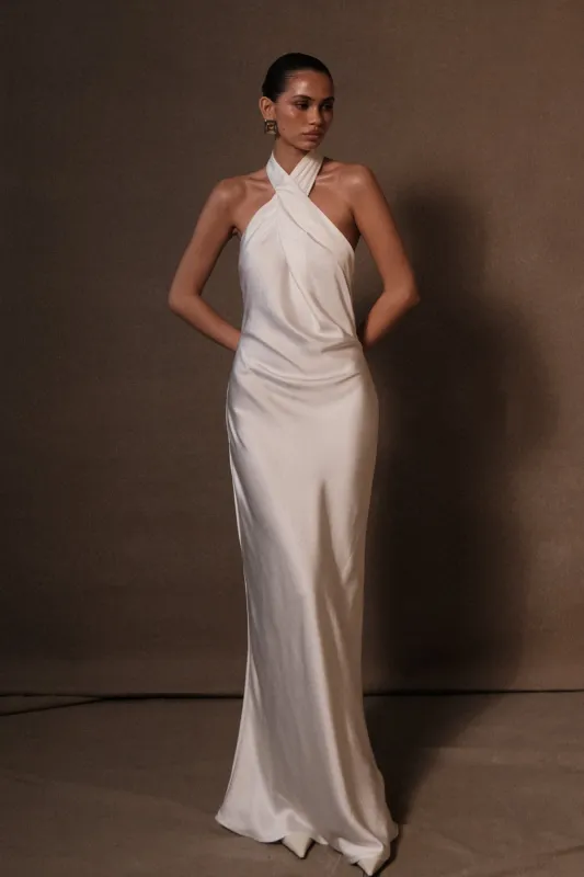 Laura Halter Satin Gown - White sold by Meshki