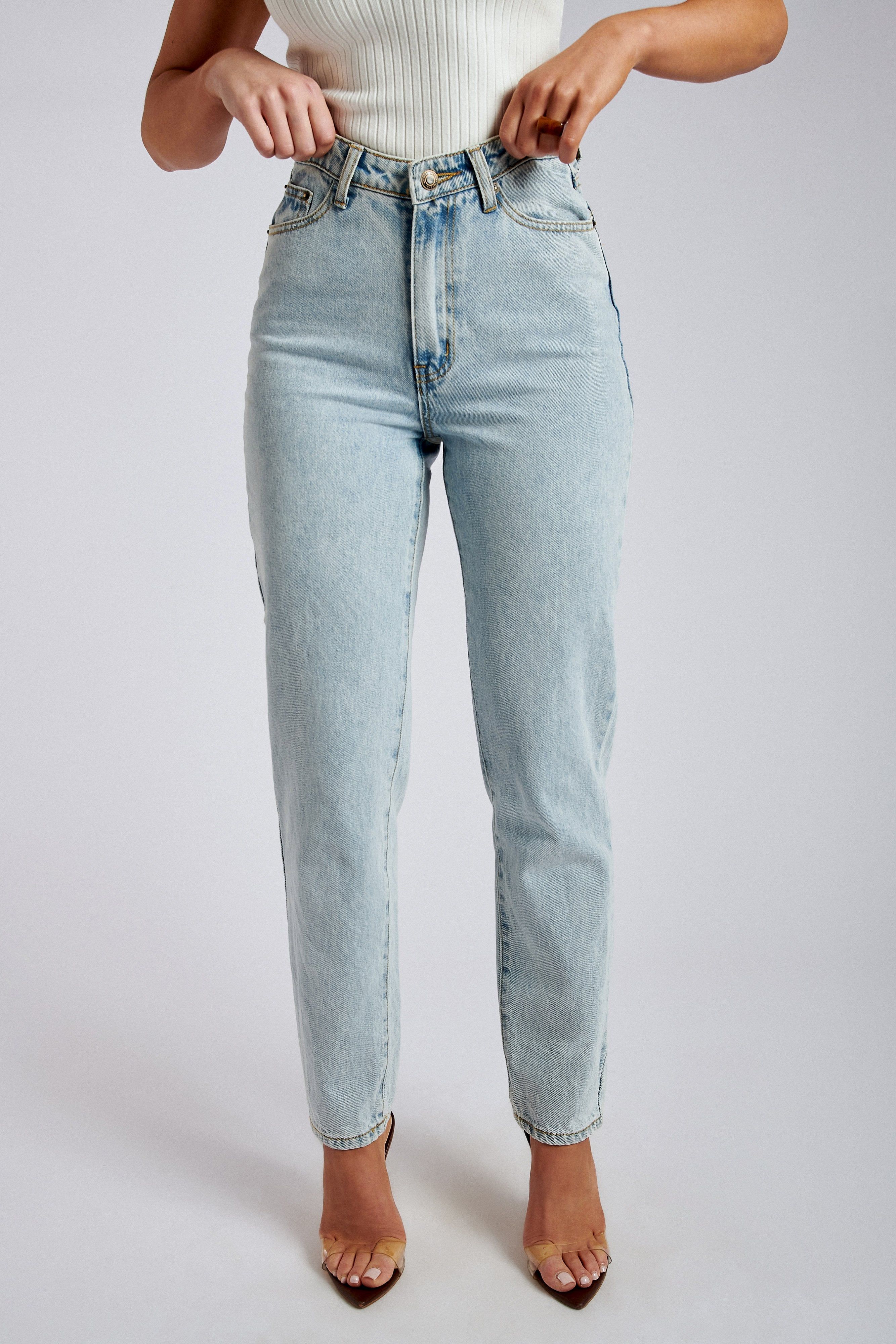 Millicent Plain Rigid Mom Jeans - Light Blue sold by Meshki product image thumbnail 3
