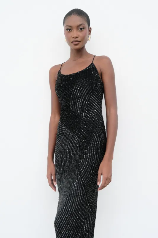 Tierra Sequin Maxi Dress - Black sold by Meshki